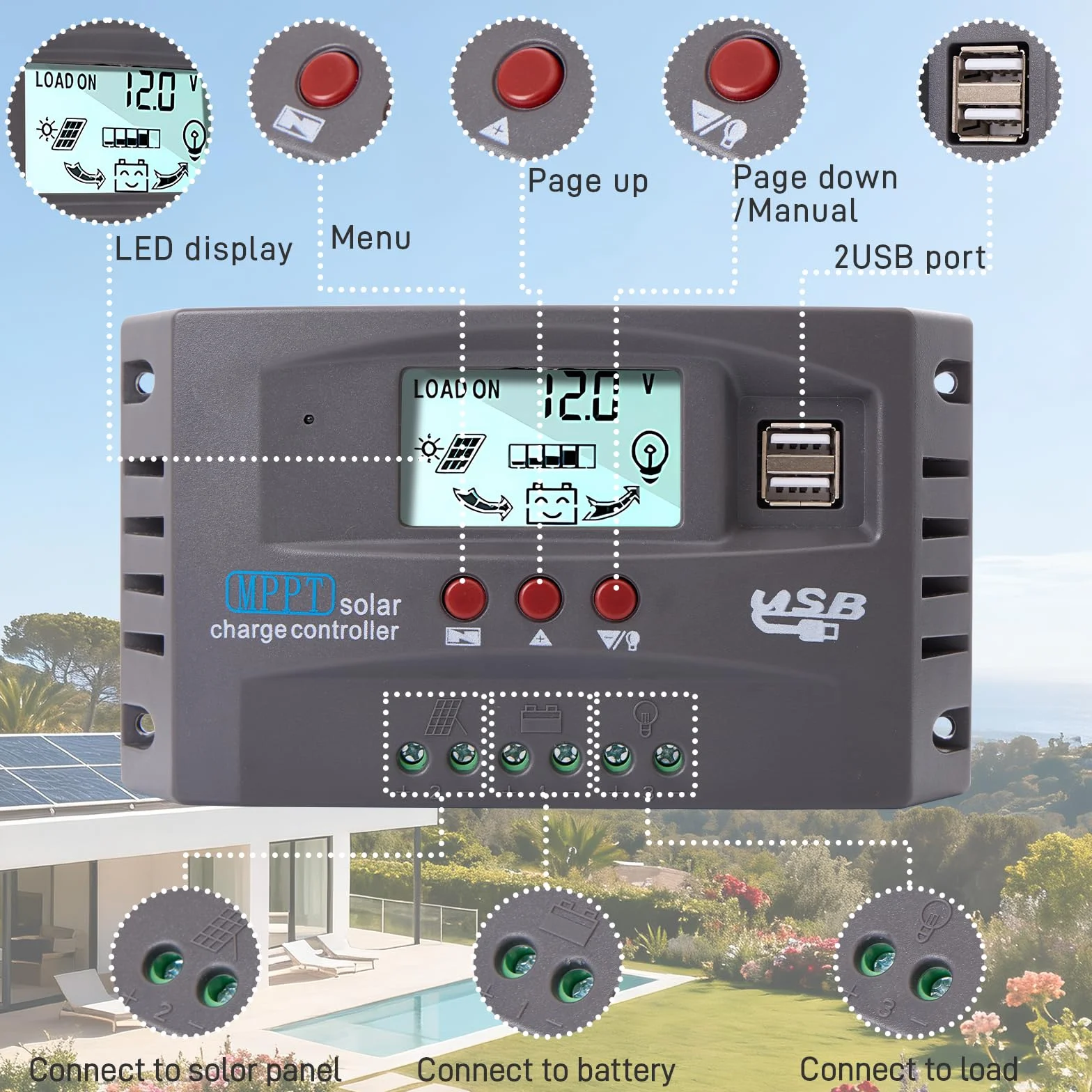 Yoving MPPT 100 A regulator ładowania słonecznego wodoodporny 12 V/24 V LCD