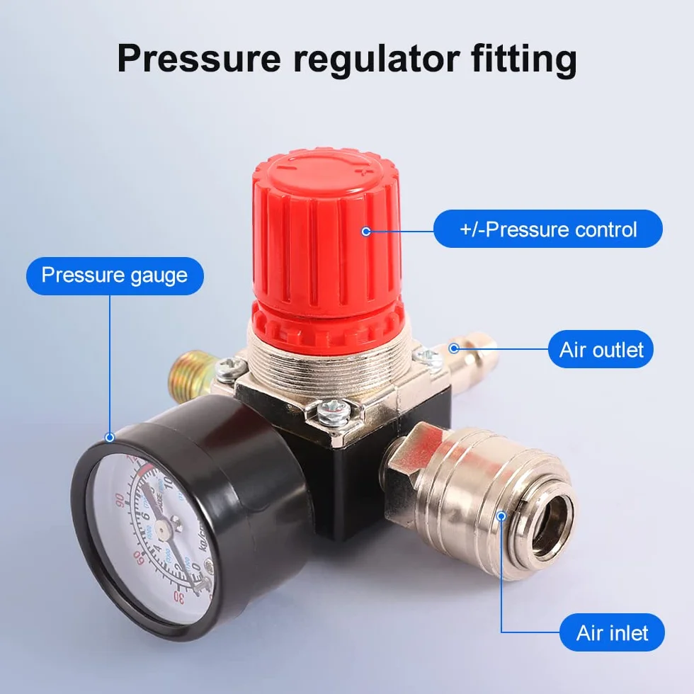 Regulator ciśnienia sprężarki powietrza 1/4", pneumatyczny zawór rozprężny, zawór regulacji ciśnienia z przyłączem 180 psi, 12 bar (4 otwory)
