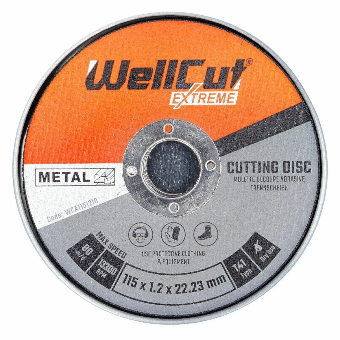 WELLCUT WCA1152-10 tarcza tnąca Extreme 115 mm 4,5 cala opakowanie 10 sztuk w metalowym pudełku do DGA452, DGA454, GA4530R (1), 115 x 1,2 x 22,23 mm
