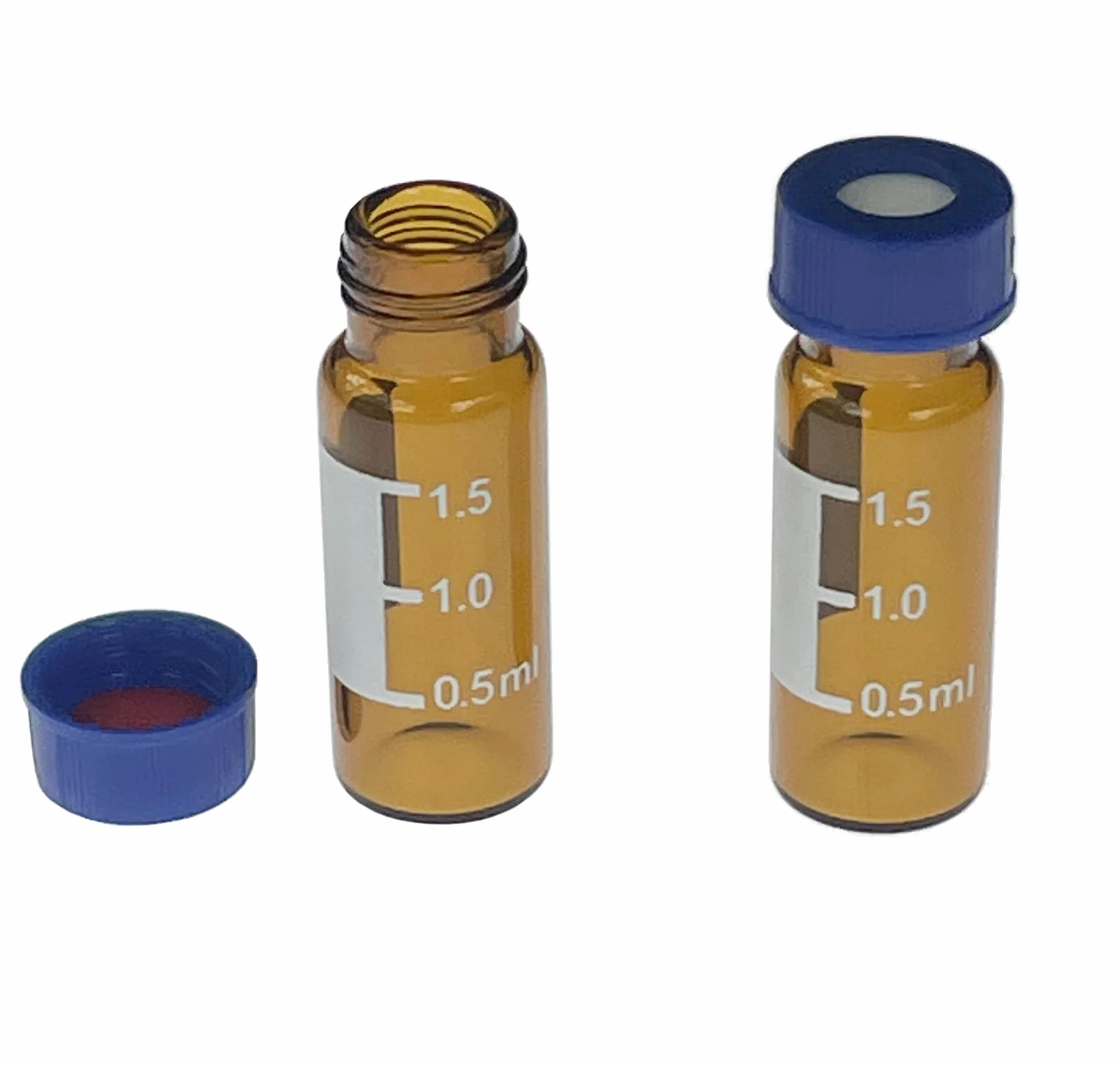 2 ml fiolki HPLC, fiolki z autosamplerem, 9-425 Amberkowa fiolka z obszarem do pisania i podziałkami, zakrętka z czerwonym PTFE i białym silikonowym Septa, 100 szt./opakowanie