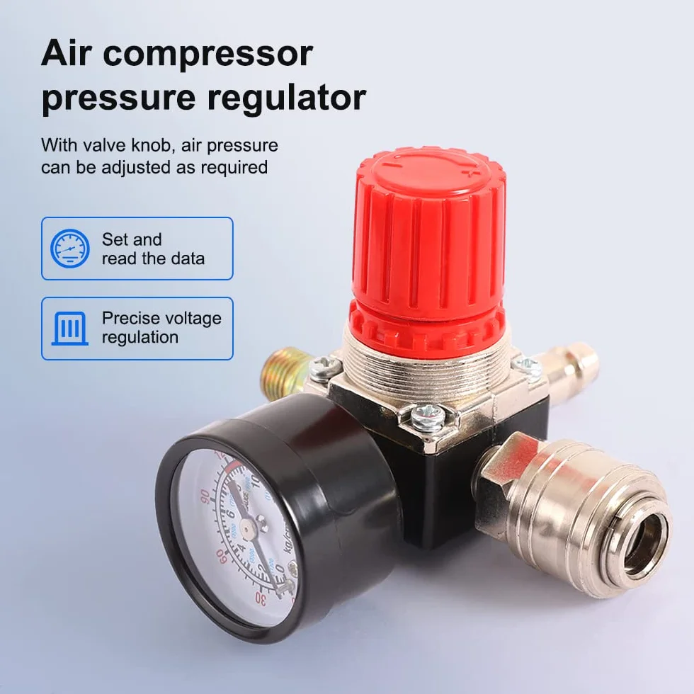 Regulator ciśnienia sprężarki powietrza 1/4", pneumatyczny zawór rozprężny, zawór regulacji ciśnienia z przyłączem 180 psi, 12 bar (4 otwory)