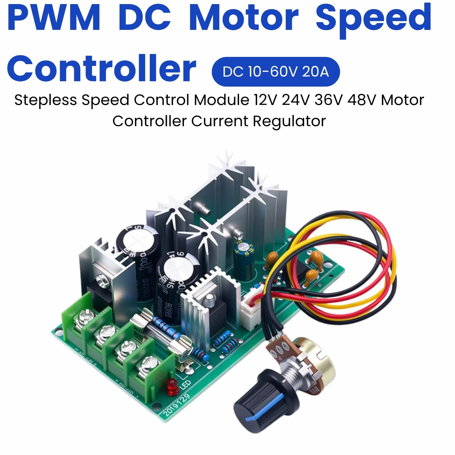 PWM DC sterownik silnika DC 10-60V 20A bezstopniowy regulator prędkości