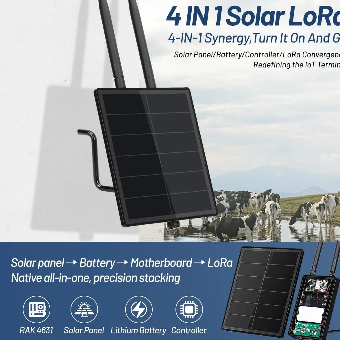 KEEPTEEN D5 Solar Lora Node Meshtastic Device Repeater mit Wisblock RAK19007 RAK4631 Board 868 MHz Mesh Lora Antenne NRF52840 Bluetooth Solarpanel Eingebauter 5000 mAh Batteriecontroller