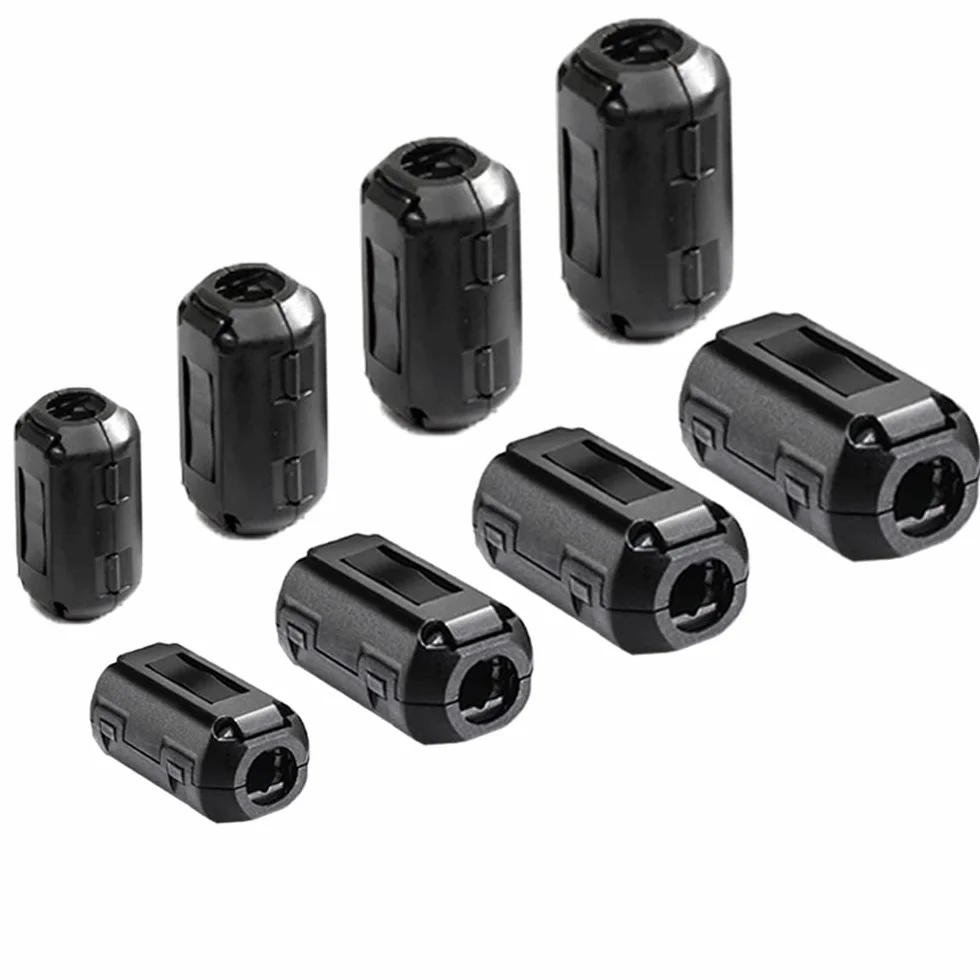 8 sztuk zestaw rdzenia pierścień ferrytowy klips kablowy tłumiący hałas EMI RFI, filtr wysokiej częstotliwości przeciwzakłóceniowy (5 mm, 7 mm, 9 mm, 13 mm średnica wewnętrzna)