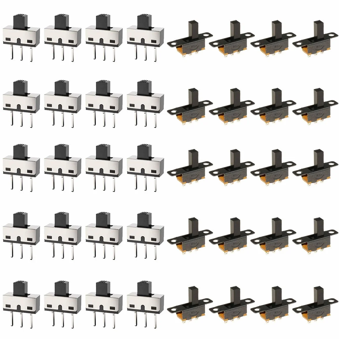 20 sztuk mini pionowych przełączników przesuwnych 1P2T SPDT 3 piny 2 pozycje DC50 V 0,5 A SS12D10 przełącznik z 20 sztukami mini panelowy przełącznik przesuwny wł./wył. SS12F15 przełącznik