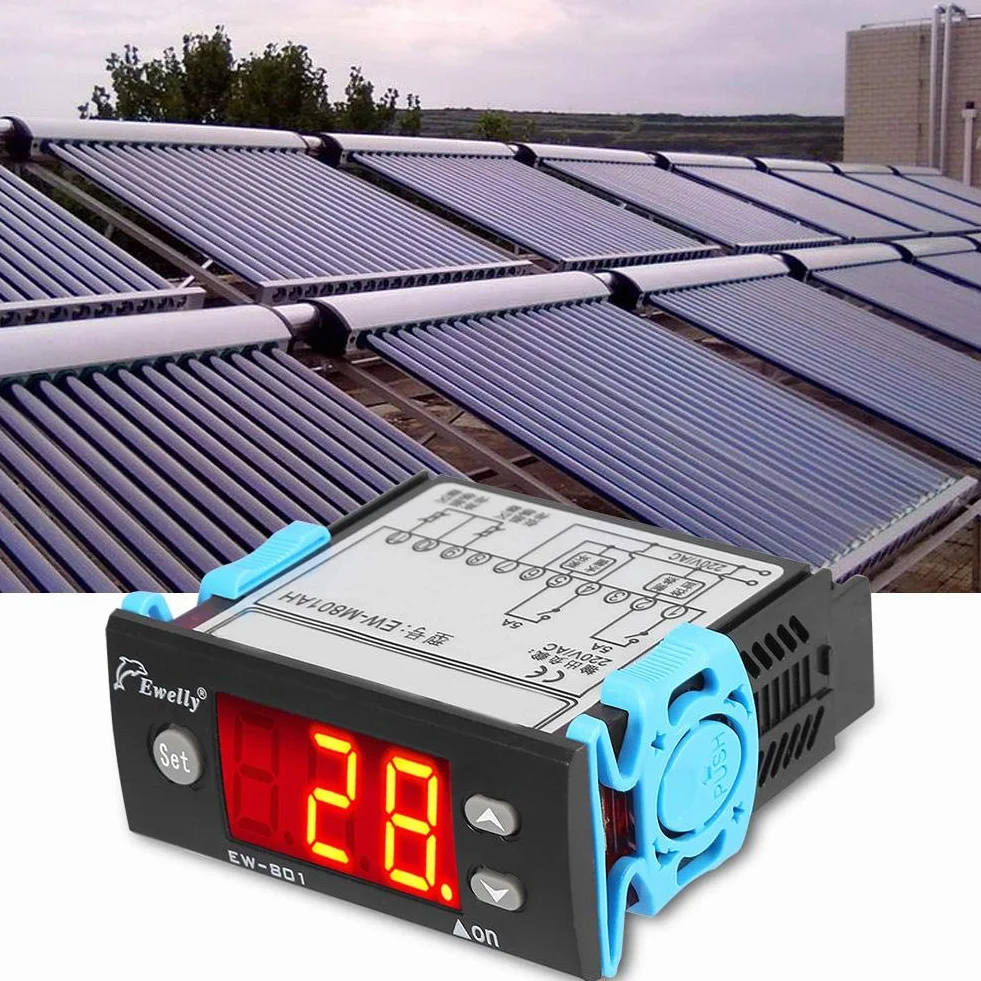 Cyfrowy regulator temperatury 220 V EW-801AH 2-kanałowy czujnik do słonecznego podgrzewacza wody