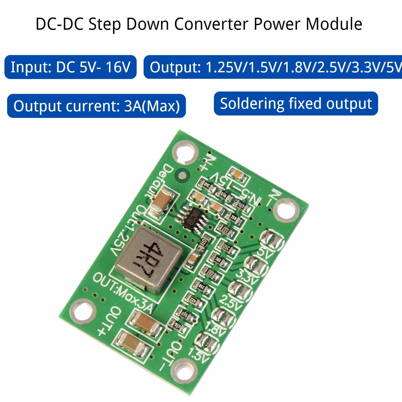 Podpórka krokowa DC 5 V-15 V do 1,25 V/1,5 V/1,8 V/2,5 V/3,3 V 3 A regulowana przetwornica napięcia Buck, moduł zasilający, adapter (5 sztuk)