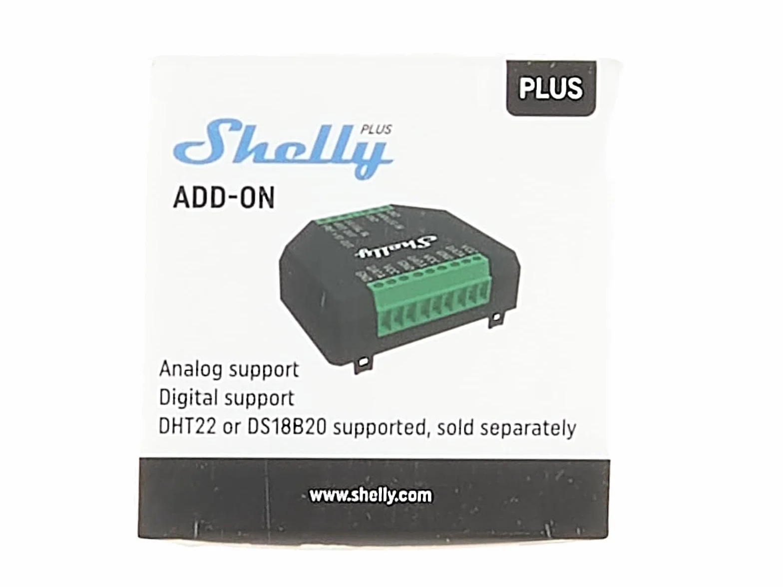 Shelly Plus Add-On zestaw 2 sztuk, interfejs Smart Home Plus, przekaźnik, cyfrowe sterowanie przez Wi-Fi i aplikację, automatyka domowa WiFi, 3,3 V, zastosowanie do czujników DS18B20 i DHT22