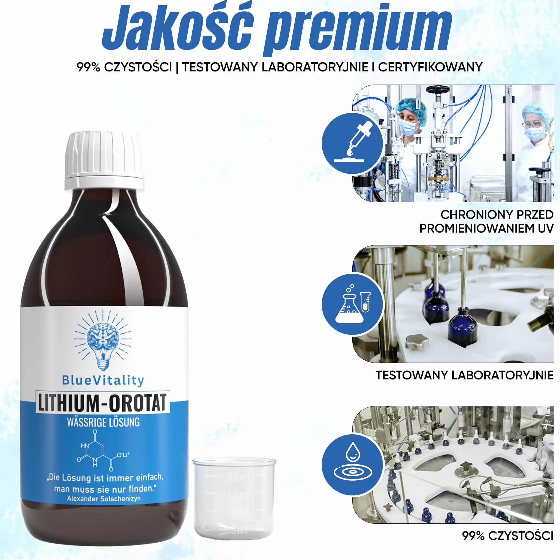 Roztwór Orotanu Litu 300 ml | Czystość 99% | 0,5 mg (500 ppm) litu elementarnego na ml | Made in Germany | Czystość potwierdzona laboratoryjnie