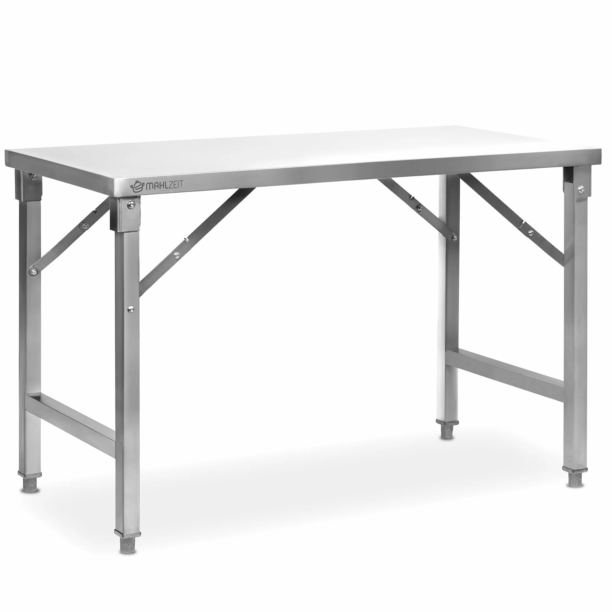 Mahlzeit stół roboczy ze stali nierdzewnej, 120 x 60 x 80 cm, stół roboczy, stół kuchenny, składany, srebrny