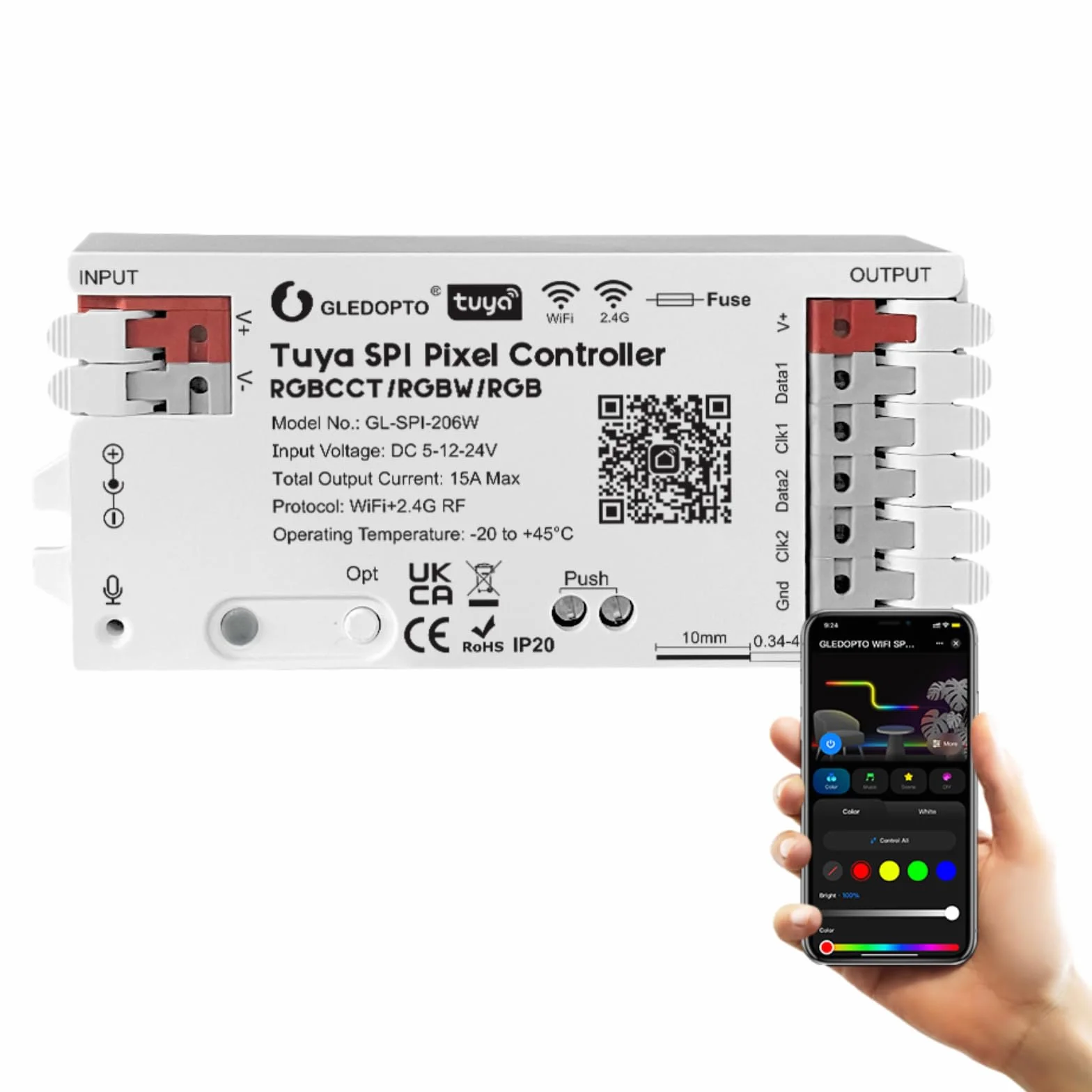 GLEDOPTO Tuya SPI kontroler pikseli RGBCCT RGBW RGB WiFi LED kontroler dynamiczne światło synchronizacja muzyki praca z Smart Life Google Assistant Alexa Yandex (206W-WiFi SPI)