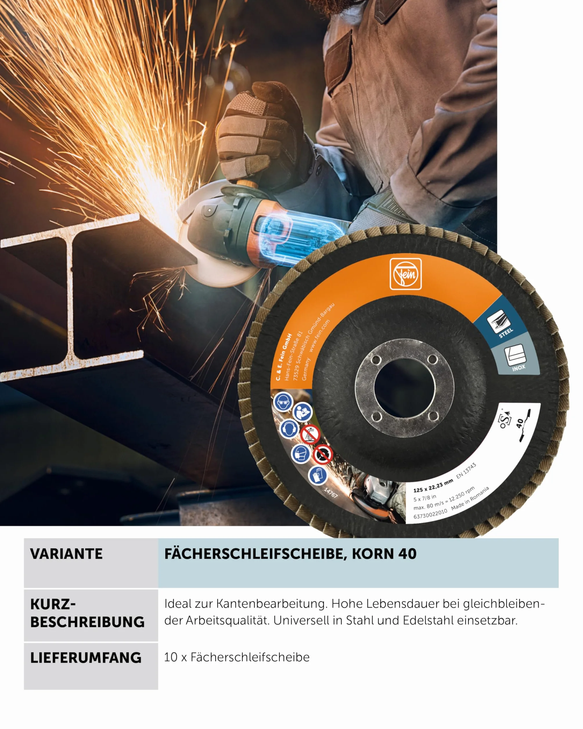 Fein Tarcza szlifierska wachlarzowa 125 mm ziarno 40 10 sztuk