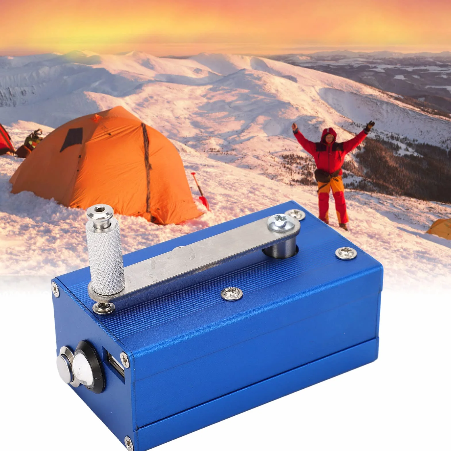 Generator Ręczny Korbowy 3W-4W, Przenośny Power Bank z Światłem COB, Stop Aluminium