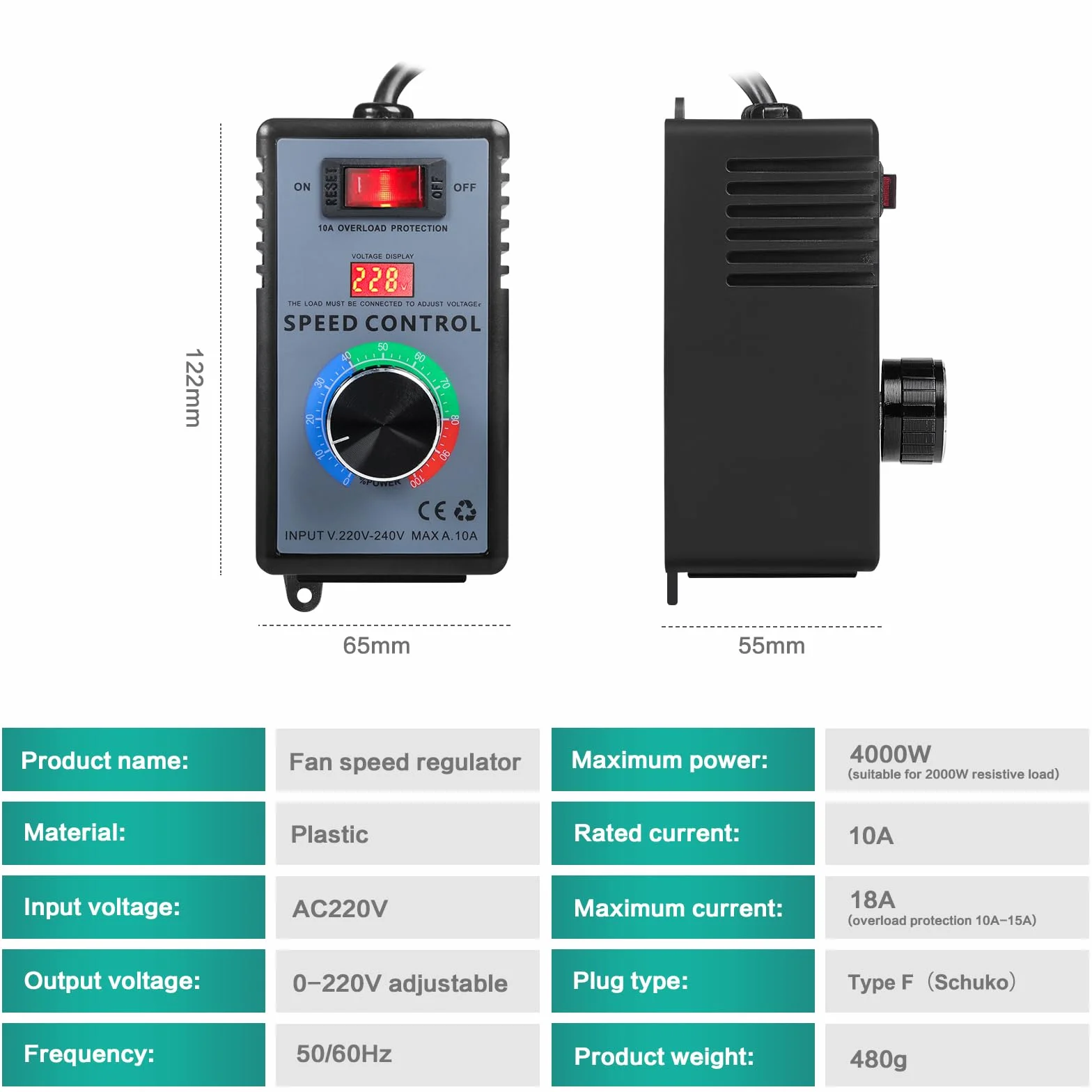 Jadeshay Regulator napięcia SCR 4000W AC220V elektroniczny regulator prędkości wentylatora silnika