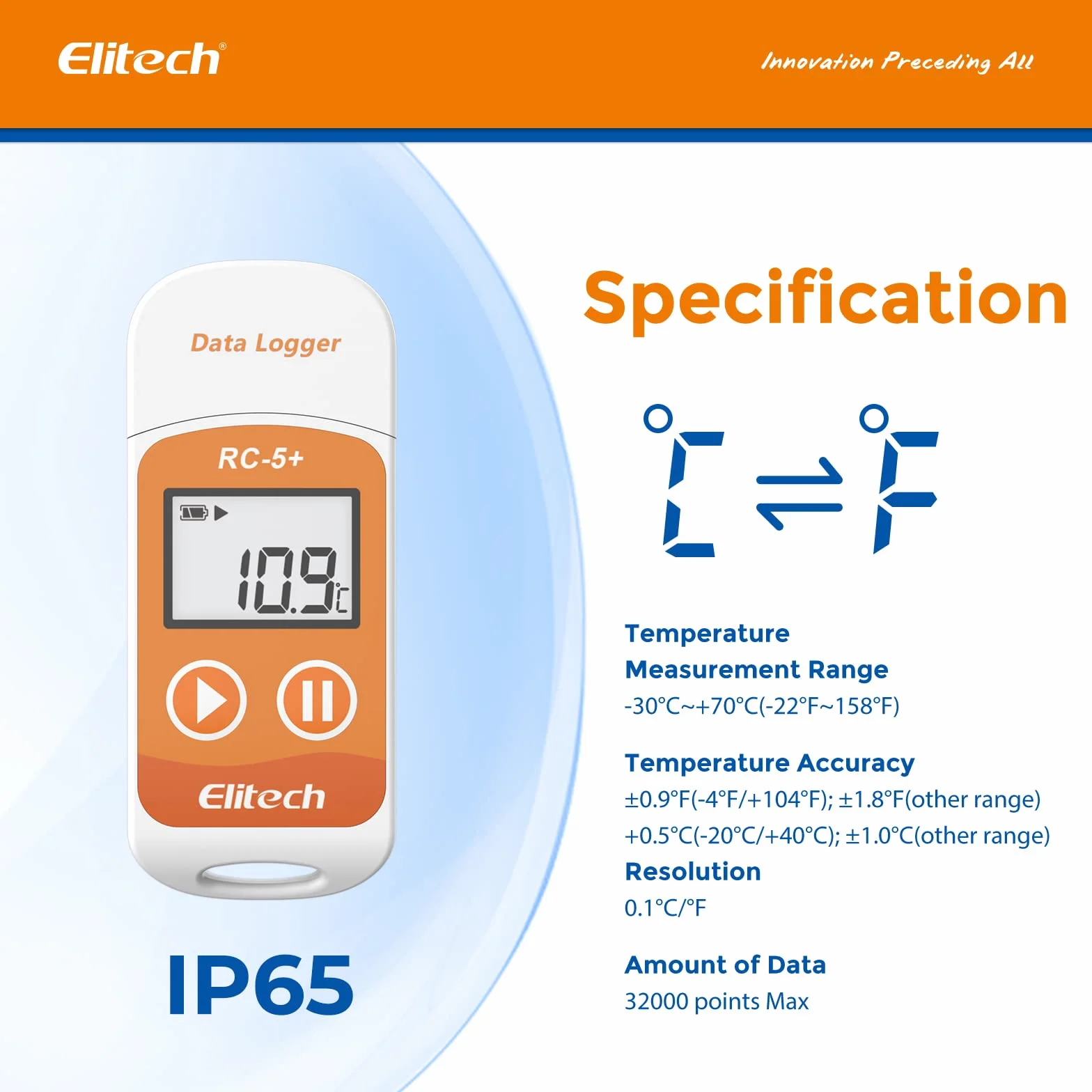 Elitech Rejestrator temperatury RC-5+ PDF 32000 Mini USB