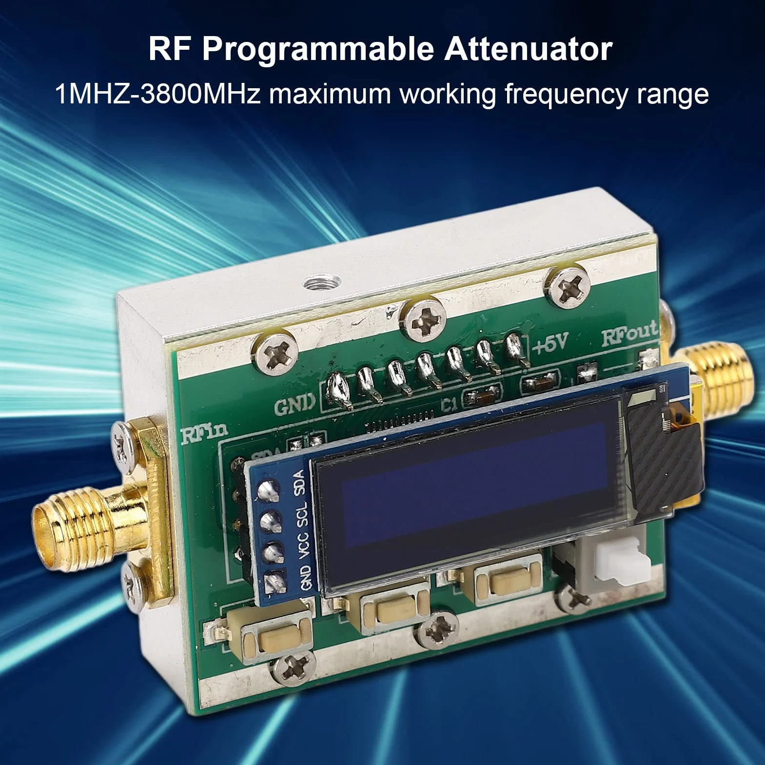 Programowalny Tłumik RF 0-31dB, Krok 1dB, 1-3800MHz, Sterowanie za pomocą Komputera PC, Interfejs RP SMA dla Instrumentów, Impedancja 50Ω, Zasilacz MiniUSB 5V