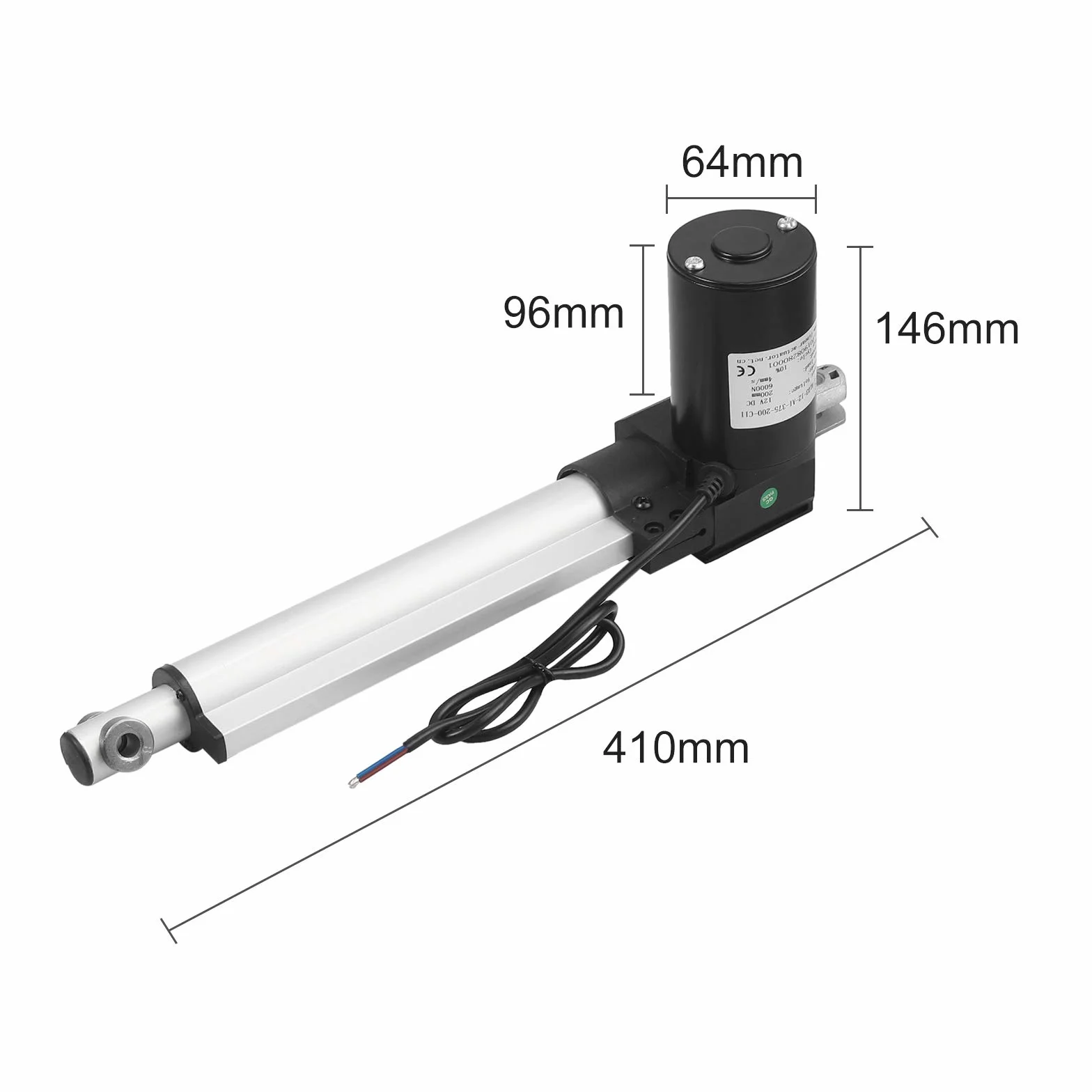 Justech Napęd liniowy DC 24 V Heavy Duty 6000N/1280 LBS 200 mm/8 cali liniowy napęd ruchu ze stopu aluminium do elektrycznych otwieraczy drzwi, automatycznych maszyn RV