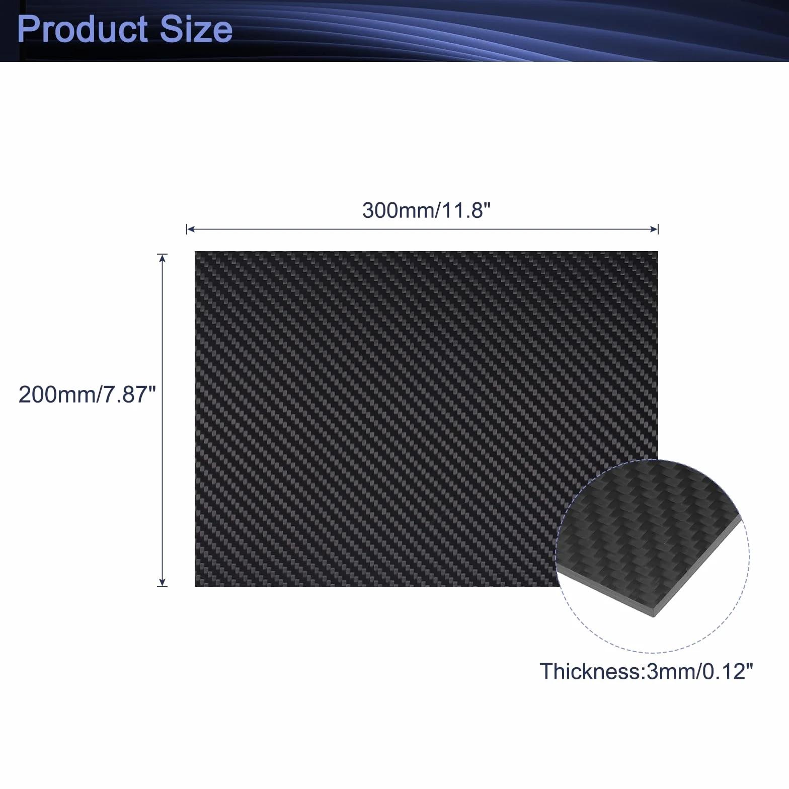 Płyta z włókna węglowego 3K 300 x 200 x 3 mm elastyczna do modeli RC