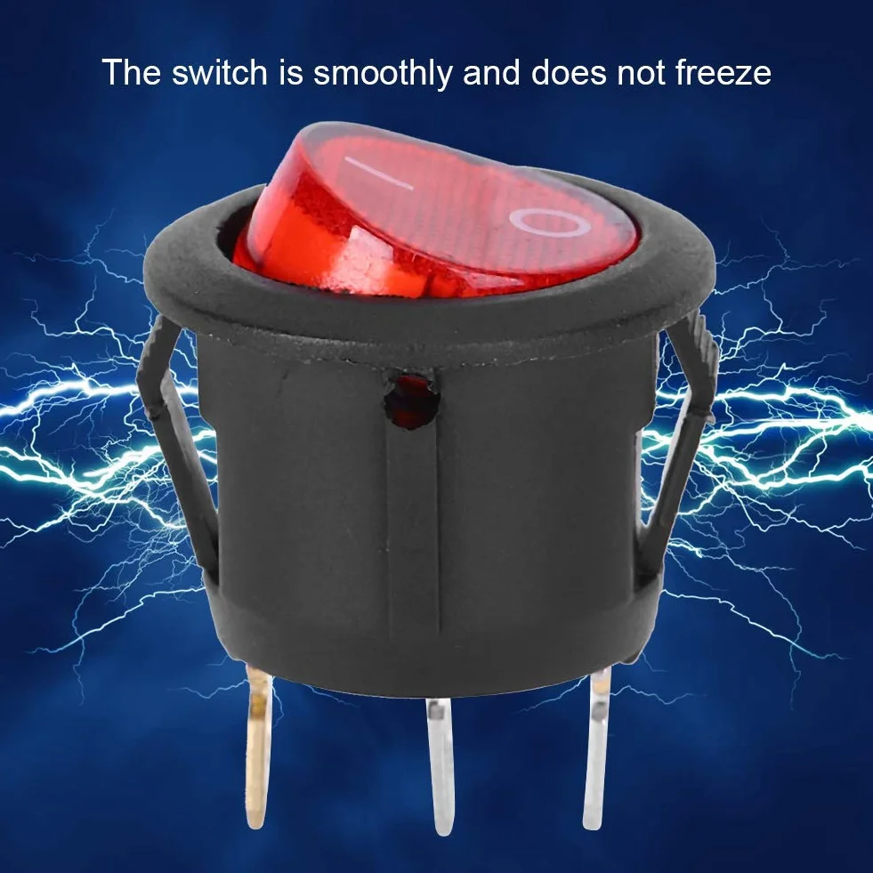 10 Sztuk AC 6A/250V 10A/125V Przełącznik Kołyskowy, Przełącznik NilightRocker 3Pin Okrągły Snap Rocker Przełącznik łodzi Czerwone światło Używane do Przełączników Sprzęt Agd