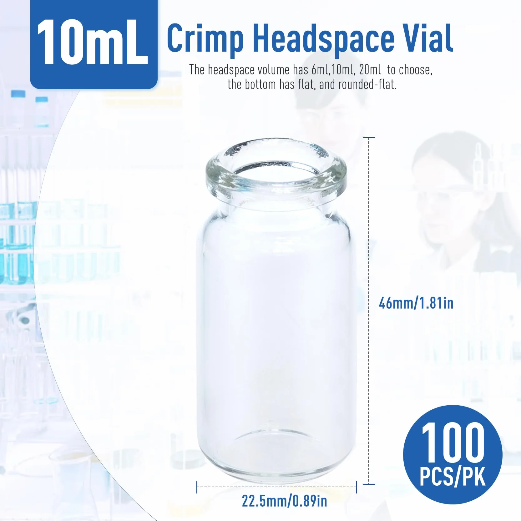 Fiolki laboratoryjne HPLC 10 ml ze szkła borokrzemowego 20 mm, 100 sztuk