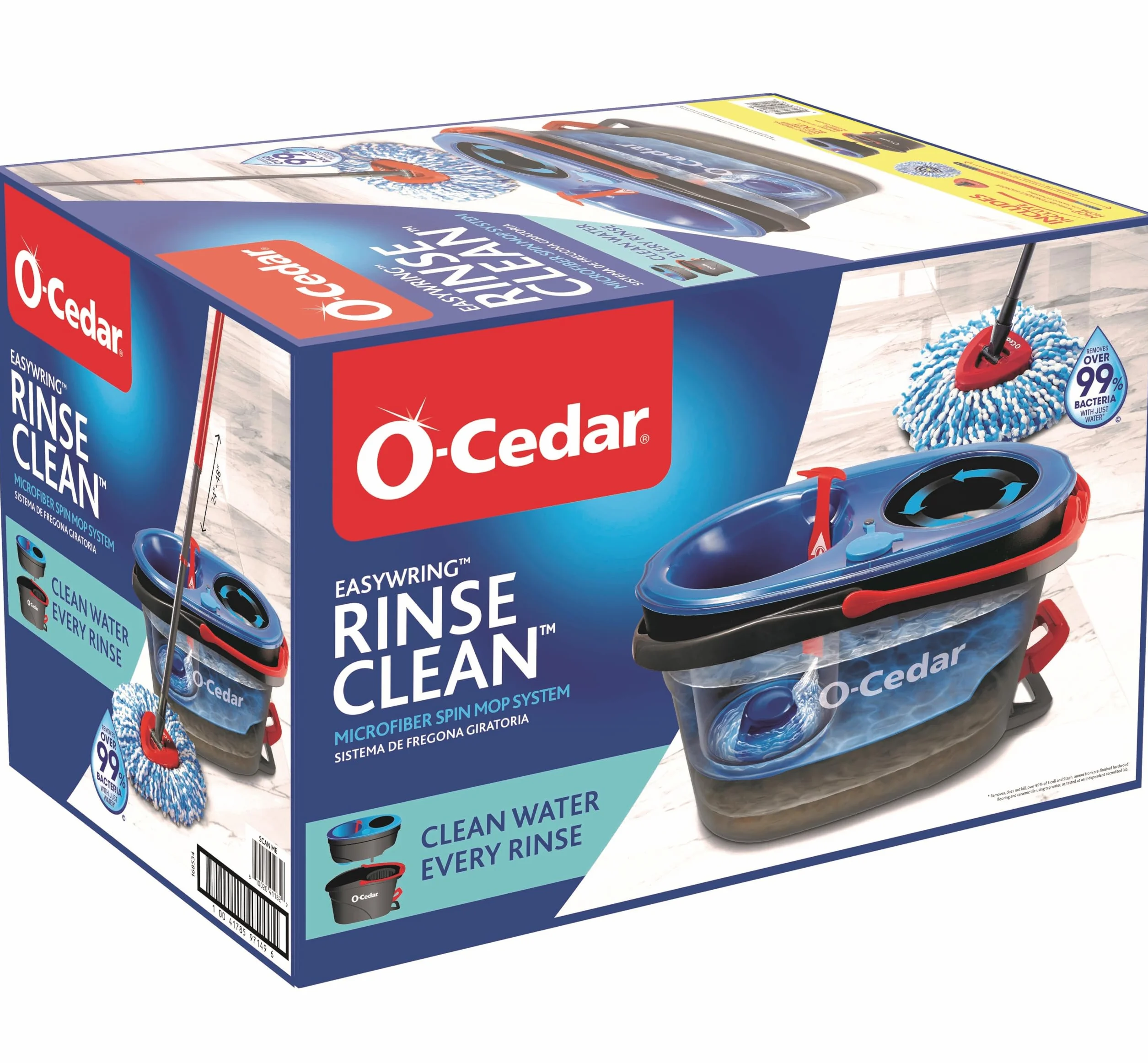 O-Cedar RinseClean Spin Mop & Bucket System + 1 dodatkowa głowica mopa | Czyść czystą wodą | Usuwa 99% bakterii