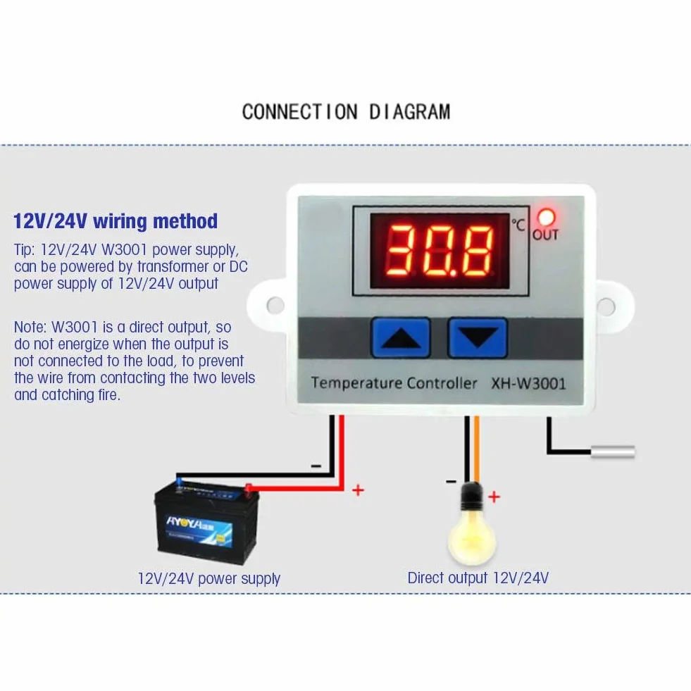 Cyfrowy regulator temperatury Xh-W3001 Regulator temperatury z wodoodporną sondą (110-220V/1500W)