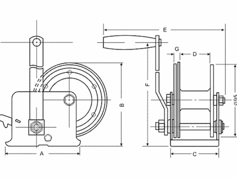 Toolland Wyciąg ręczny 250 kg ze stali nierdzewnej z zapadką i liną, przełożenie 3.1:1, czarny wyciąg przyczepowy z ergonomiczną korbą, idealny do łodzi, przyczepy i podnoszenia