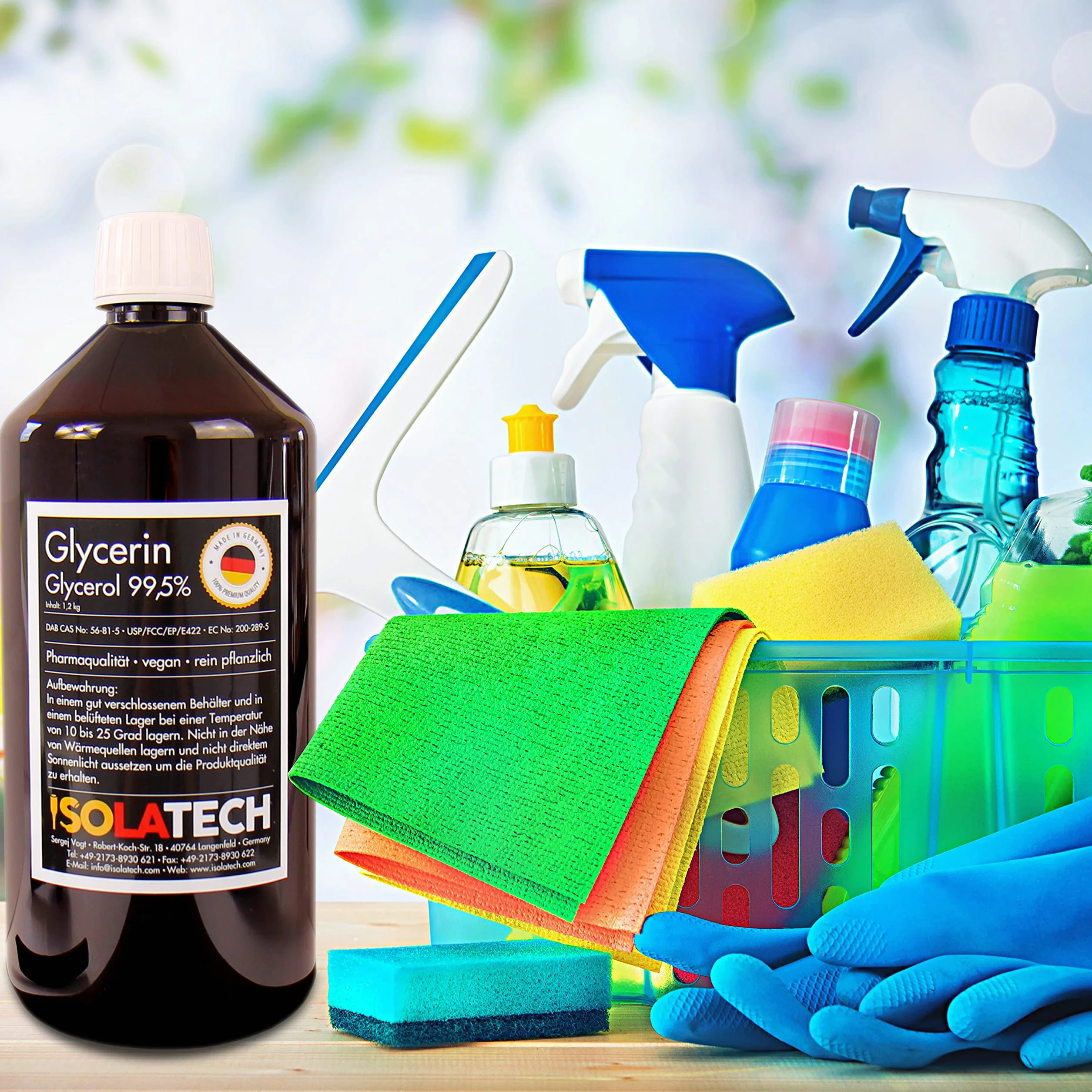 ISOLATECH Gliceryna 99,5% 5 l jakość farmaceutyczna czysto roślinna glicerol w płynie z kurkiem przelewowym DIN 51