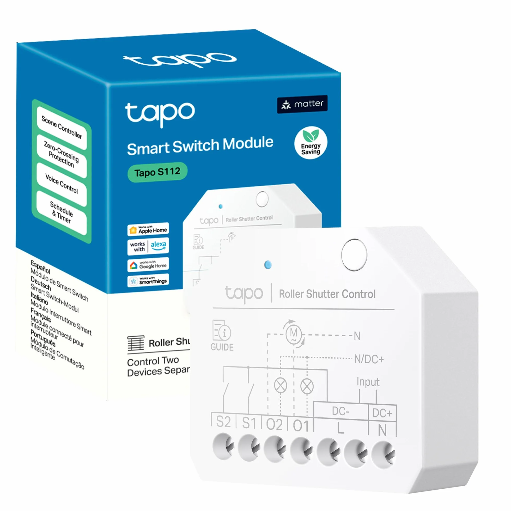 Tapo S112 2-kanałowy przełącznik przekaźnika Wi-Fi Bluetooth Smart 6 A sterowanie roletą oświetleniem pomiar zużycia energii