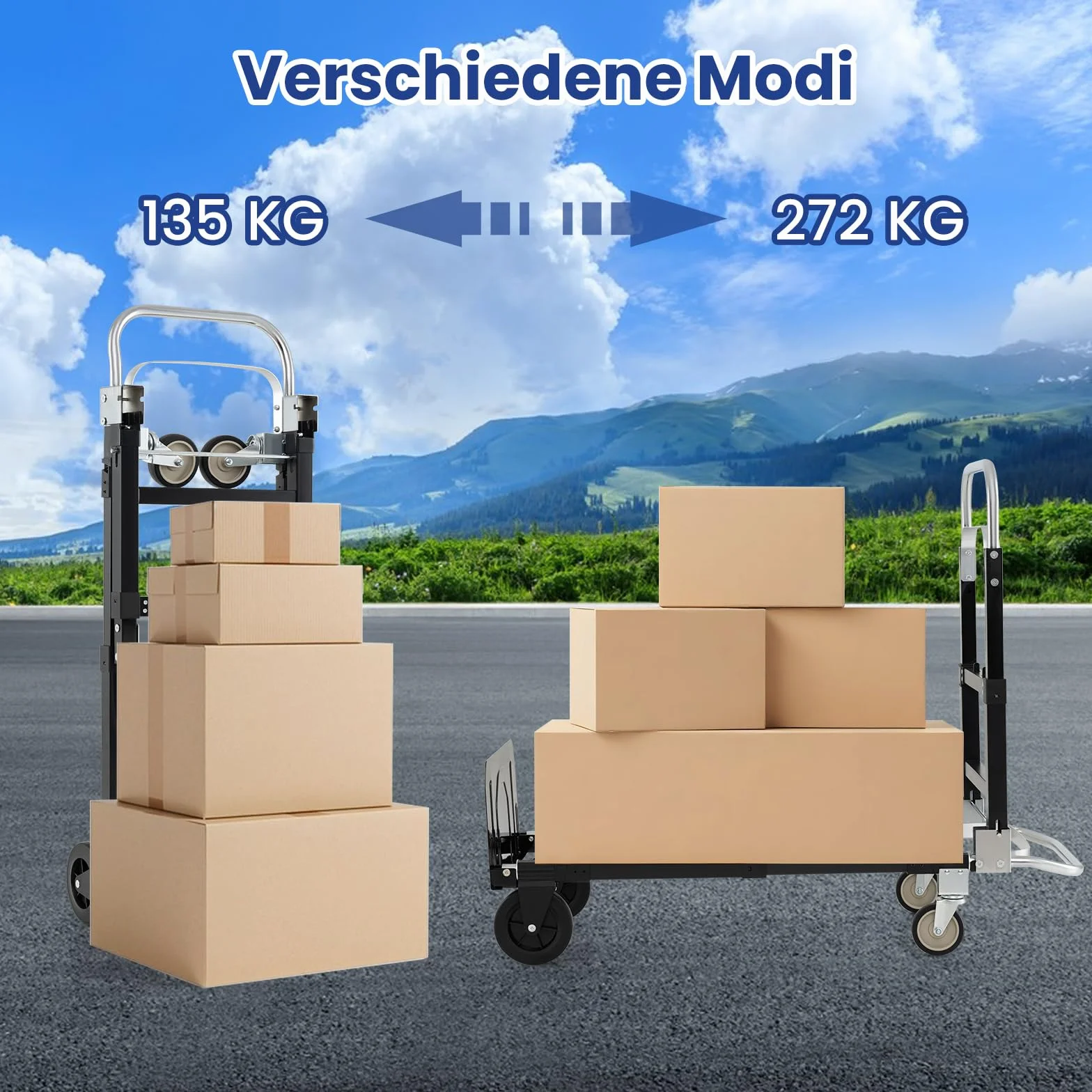 COSTWAY Wózek transportowy 2 w 1, składany, wózek ręczny z uchwytem teleskopowym i regulowaną długością, wózek platformowy maks. 272 kg, wózek transportowy maks. 135 kg, wózek warsztatowy z kółkami