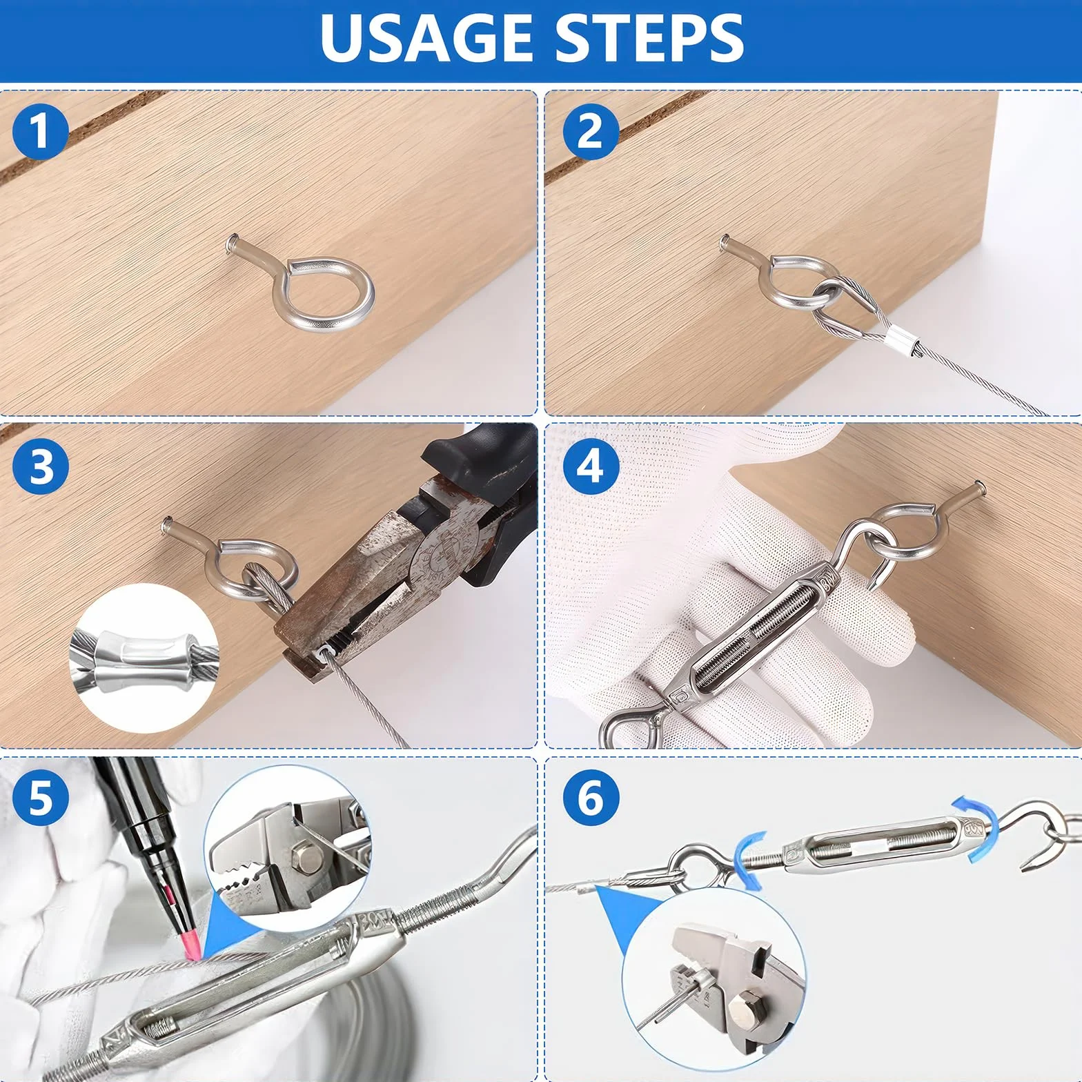 Zestaw drutów ze stali nierdzewnej 15 m / 2 mm, wytrzymały drut ogrodowy do roślin pnących, metalowy kabel z napinaczem obrotowym, klipsy, do ogrodzenia ogrodowego, oświetlenie wiszące