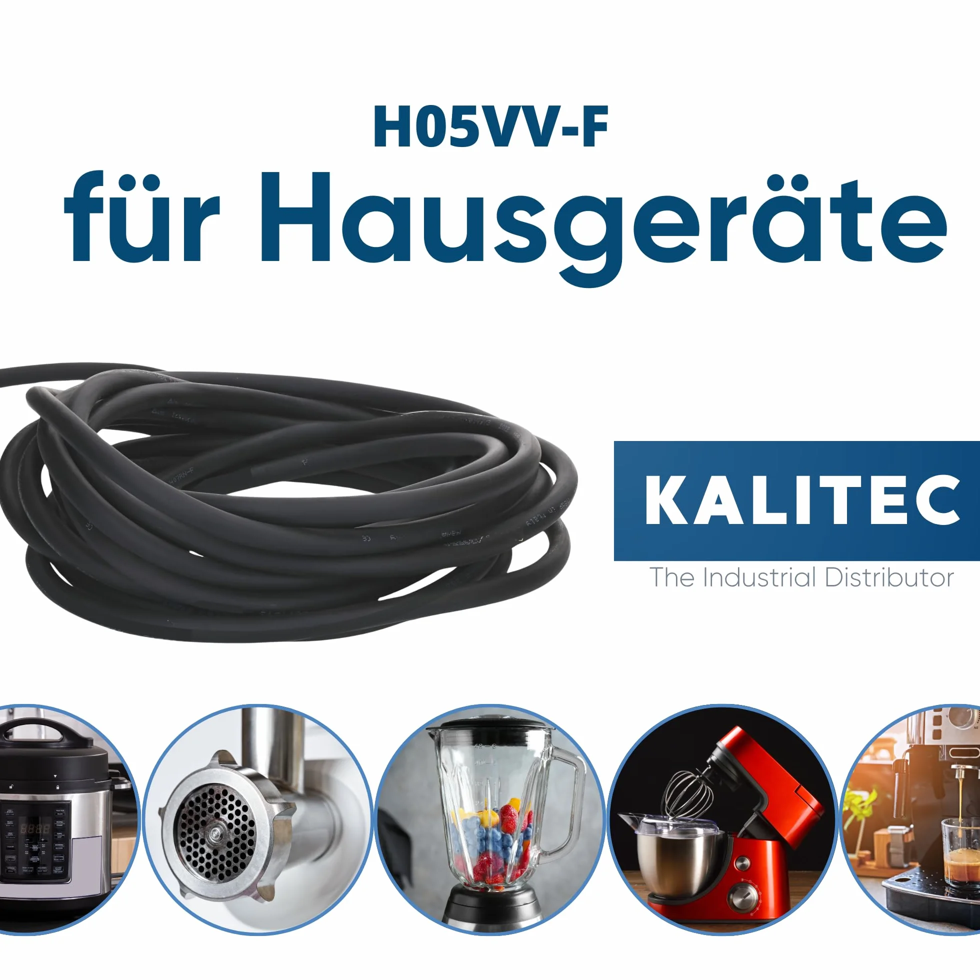 Kalitec H05VV-F wąż ogrodowy, 5 m, 4 x 1 mm², kabel zasilający 4G1 mm2 z przewodem ochronnym, kabel PCW do wnętrz, kabel elektryczny, czarny, elastyczny kabel do lamp, 4-żyłowy