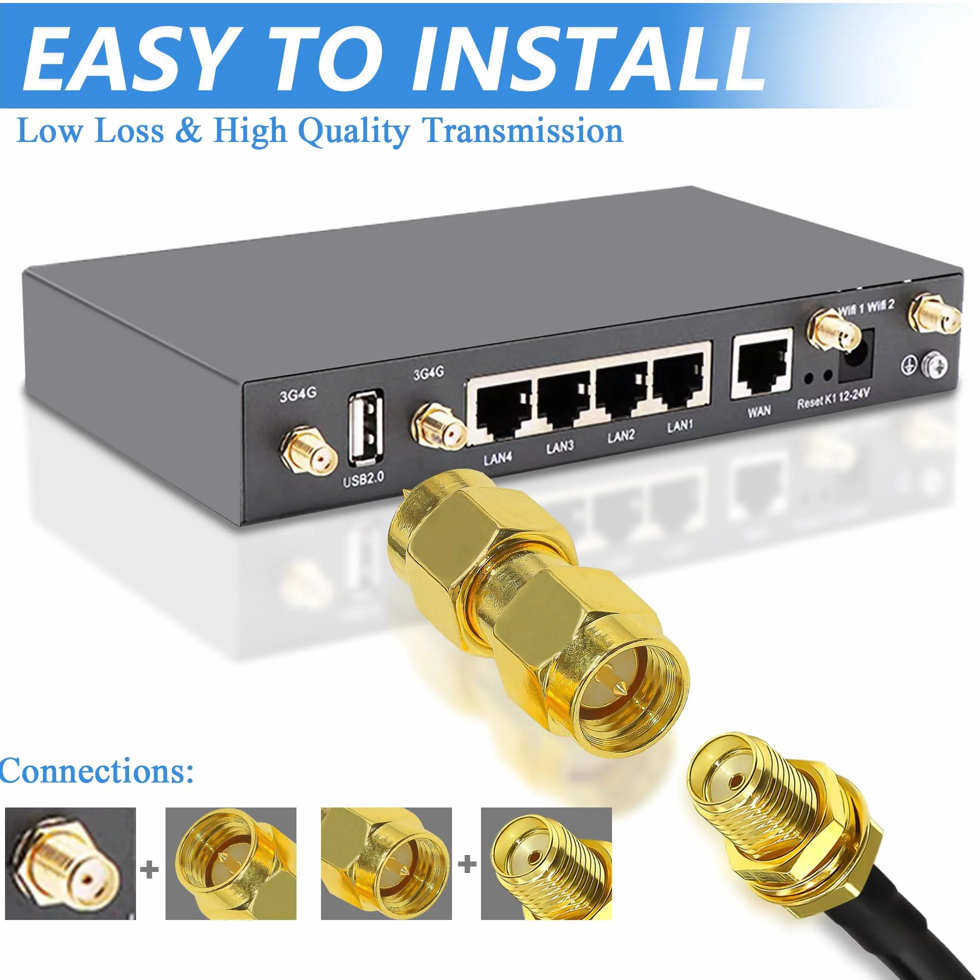TUOLNK RF SMA Adapter Stecker Kit dla Radio Verlängerungskabel Router Konverter 2szt.