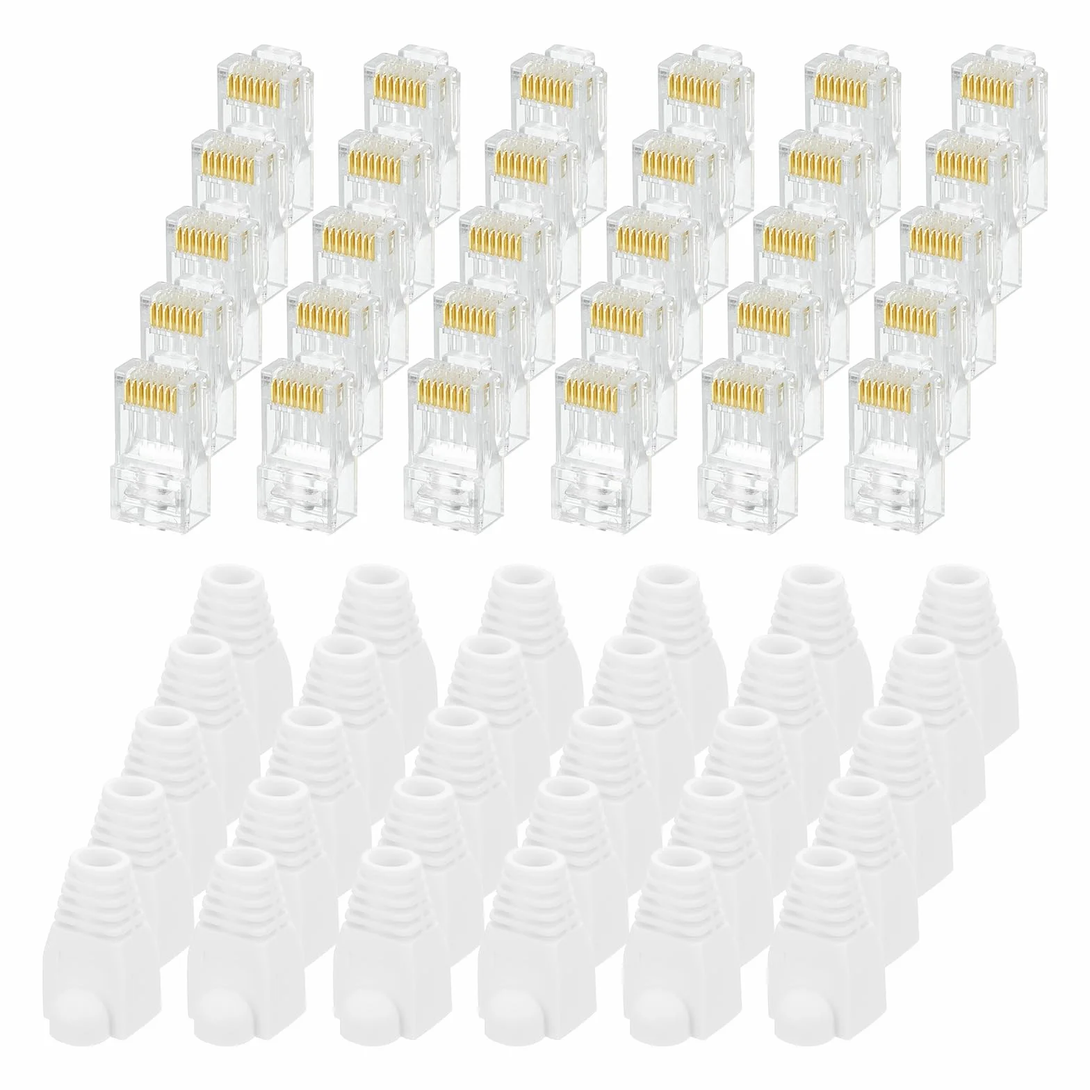 Złącza RJ45 Cat6 Pass Through pozłacane 8P8C 30 szt. z tulejami do kabla Ethernet UTP