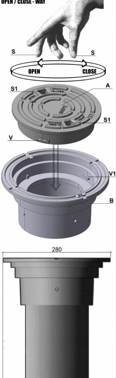 Varile Adapter pokrywy włazu DN160-DN200, czarna nasadka rury, obciążenie 3 tony