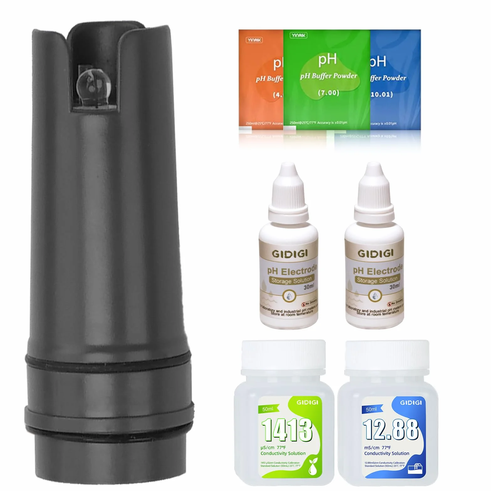 GIDIGI sonda pH zapasowa do miernika pH Color Screen GX-1 GX-2 z roztworem kalibracyjnym EC 1413 μS/cm 12,88 mS/cm