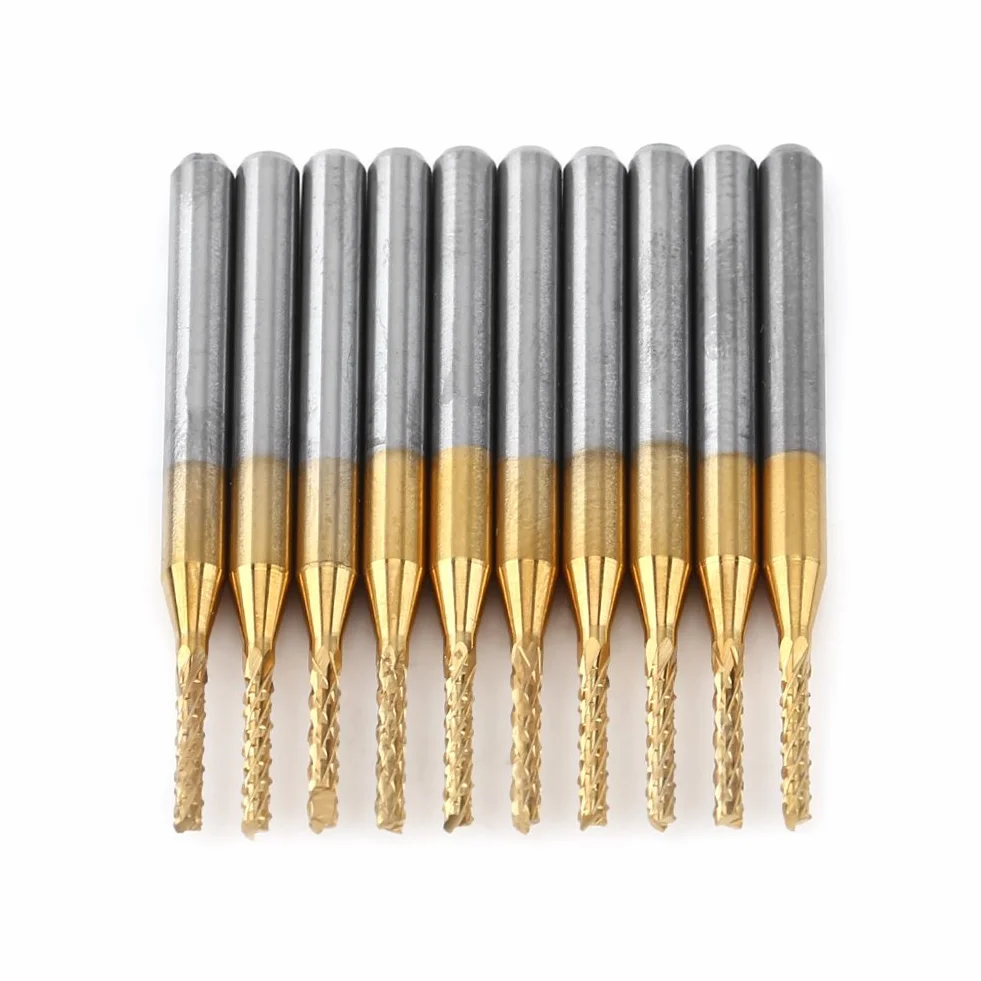 Frez trzpieniowy 1/8" z twardego metalu, 10 sztuk, 1,5 mm, frezy do grawerowania, frezy powlekane wolframem, narzędzie tokarskie do formowania PCB, włókna węglowego, cięcia twardego drewna