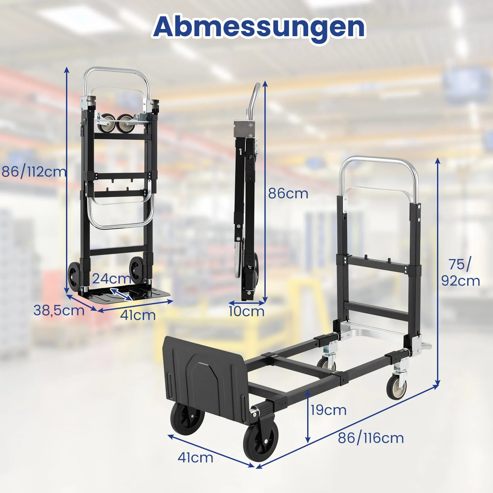 COSTWAY Wózek transportowy 2 w 1, składany, wózek ręczny z uchwytem teleskopowym i regulowaną długością, wózek platformowy maks. 272 kg, wózek transportowy maks. 135 kg, wózek warsztatowy z kółkami