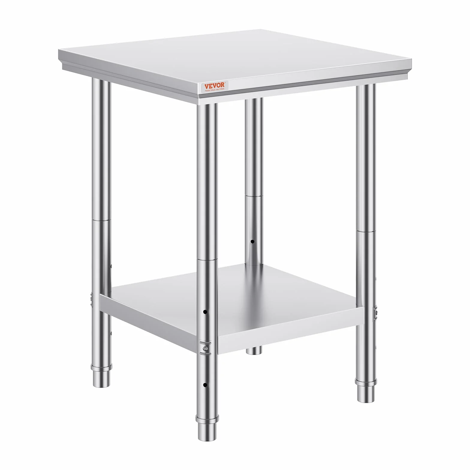 Mophorn Stół roboczy kuchenny ze stali nierdzewnej 60x60x80 cm, 2-poziomowy blat kuchenny, stół roboczy ze stali nierdzewnej do przygotowywania żywności w restauracji/klinikach