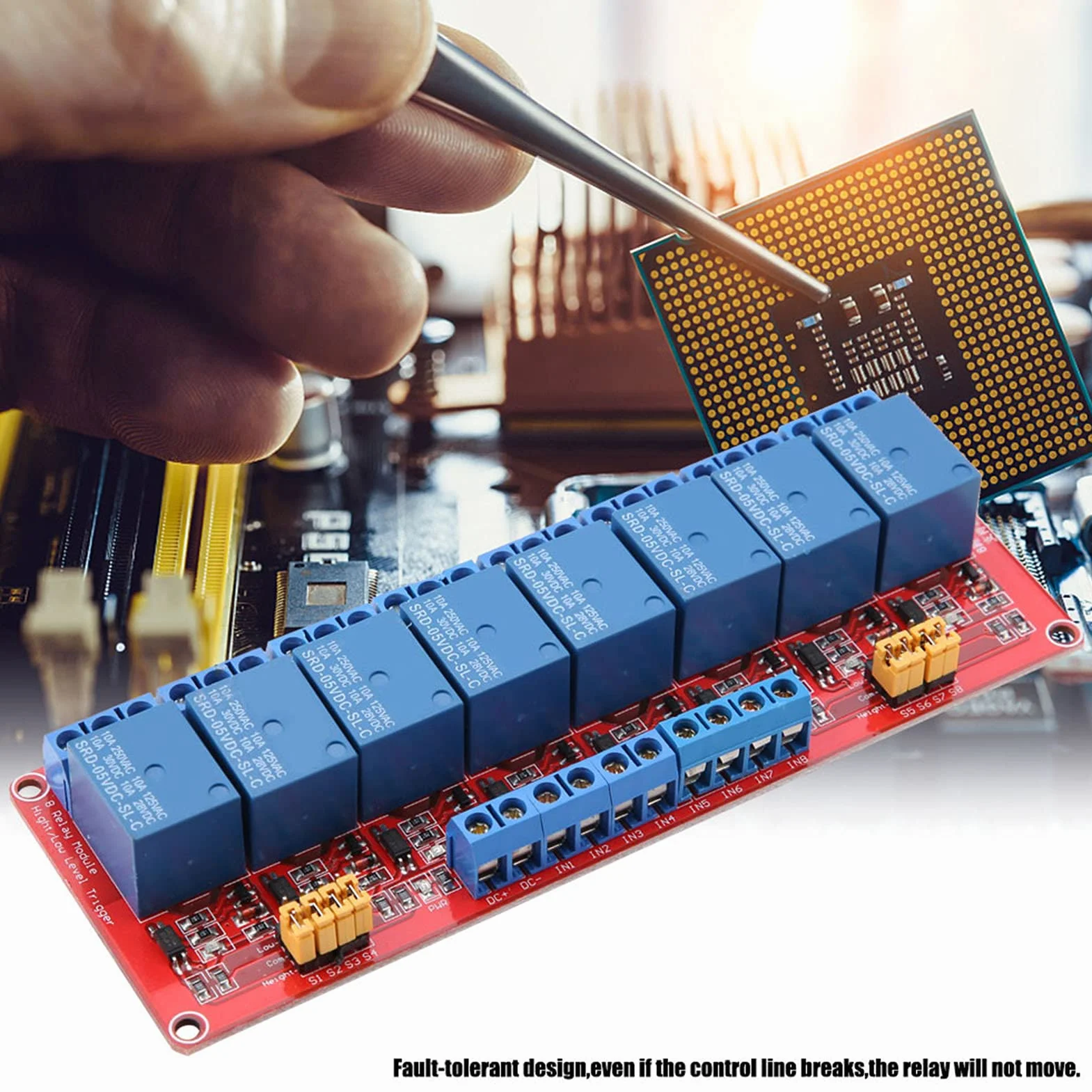 Moduł Przekaźnika 8-Kanałowy z Transoptorem, Wysoki Niski Wyzwalacz, 5V/12V/24V, Zielony Wskaźnik Pracy, 5V