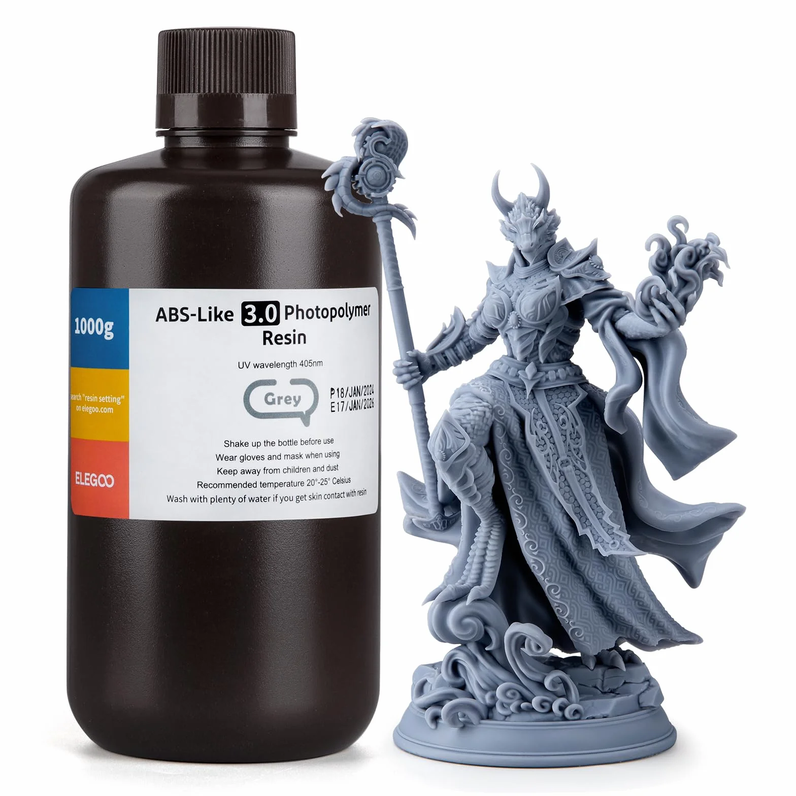 ELEGOO ABS-Like 3.0 Żywica do Drukarek 3D, 405 nm Utwardzana Promieniami UV, Żywica Fotopolimerowa do Drukowania 3D LCD/DLP, O Zwiększonej Wytrzymałości i Odporności, Niska Lepkość, 1000g Szary
