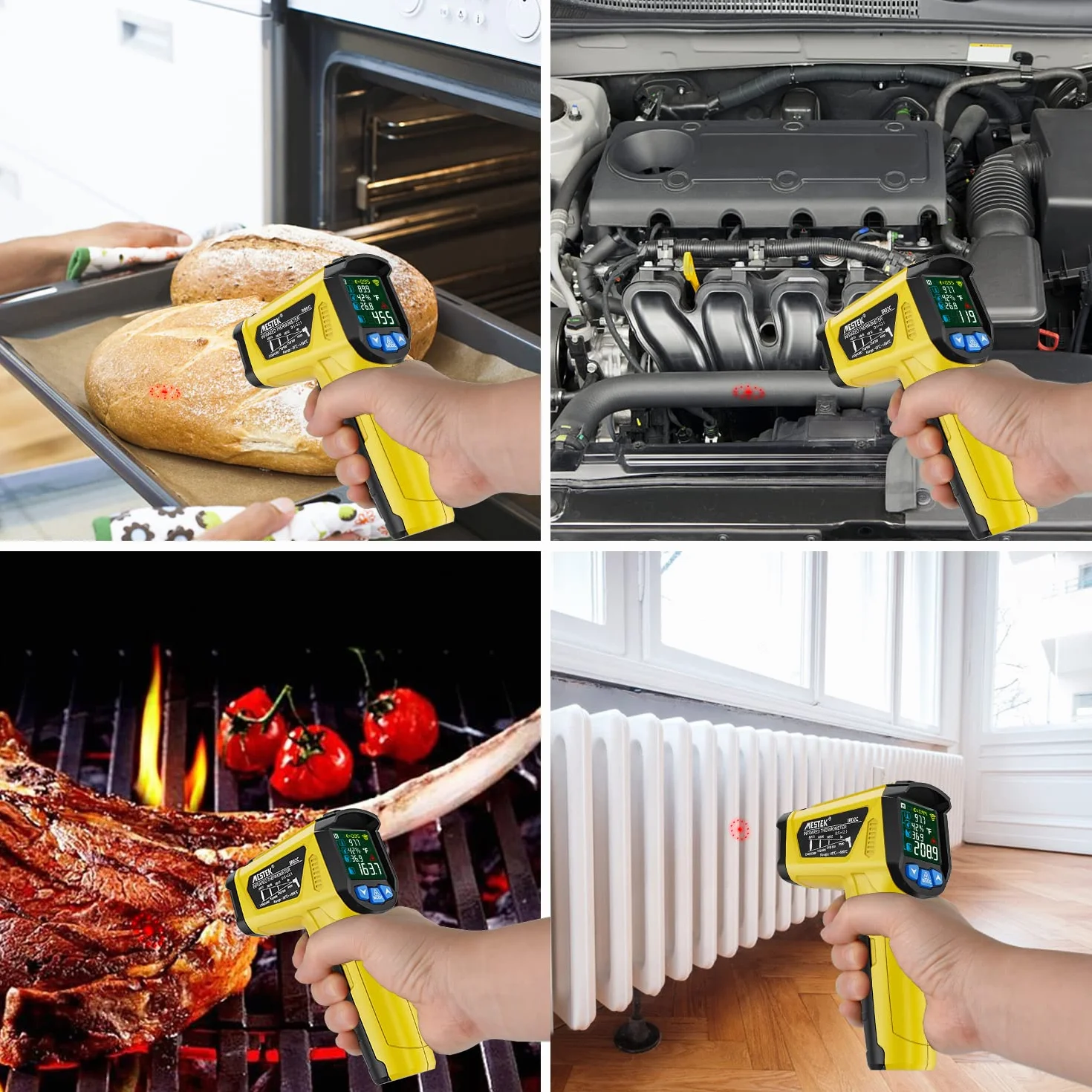 MESTEK Termometr na Podczerwień Pistolet Cyfrowy Laserowy 50℃~800℃ z K-Sondą