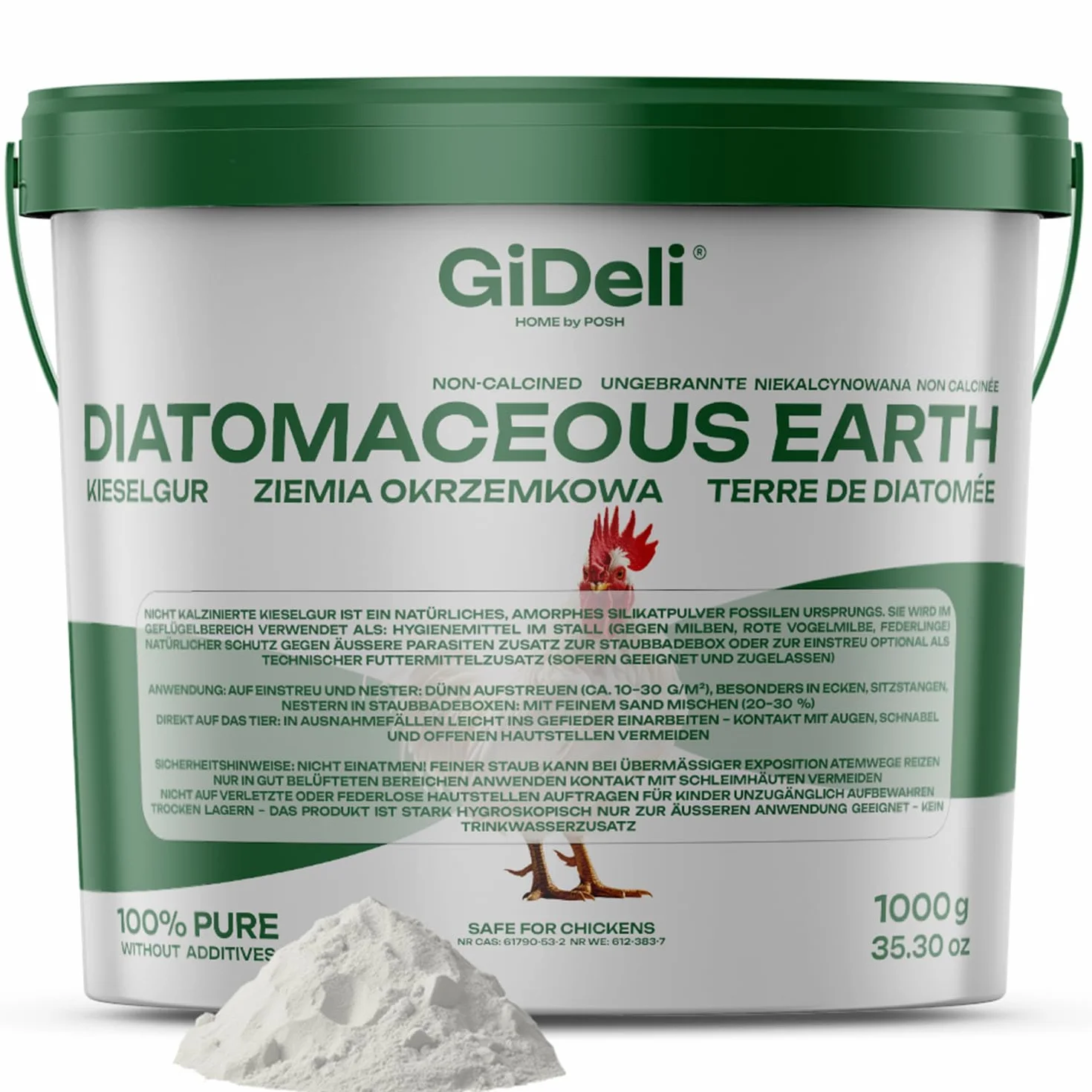 GiDeli Ziemia okrzemkowa dla kur ziemia okrzemkowa w proszku 100% czysta niekalcynowana przeciwko czerwonym roztoczom 1 kg