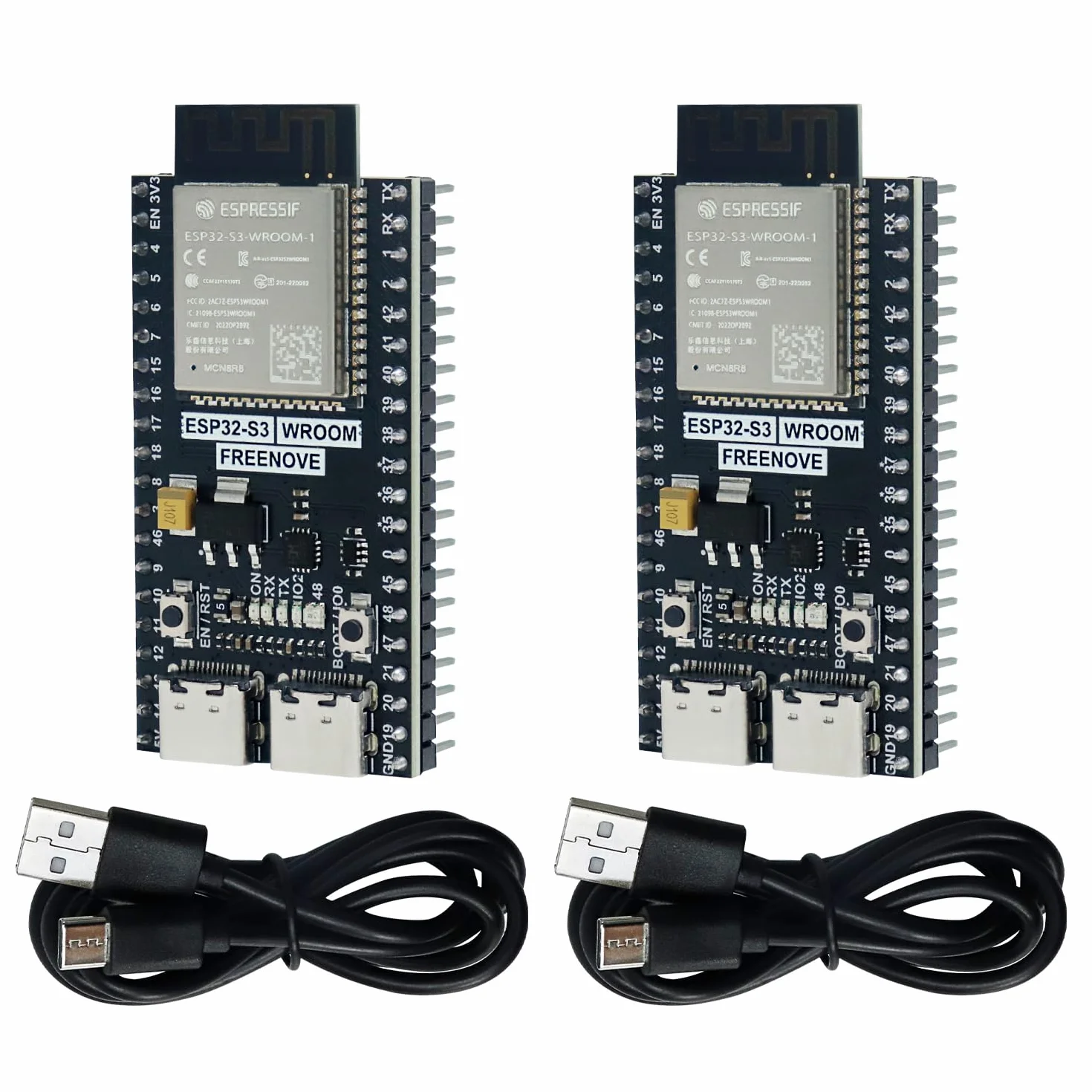 Freenove ESP32-S3 ESP32 S3 Board Lite (2 Pack), Dual-core 32-bit 240 MHz Microcontroller, Onboard Wireless, Python C Code, Example Projects Tutorial