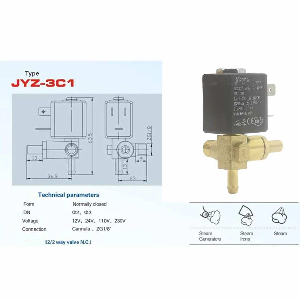 Jiayin JYZ-3 G1/8" AC 230 V 3-drożny 10 bar elektromagnetyczny zawór mikromagnes woda para żelazny