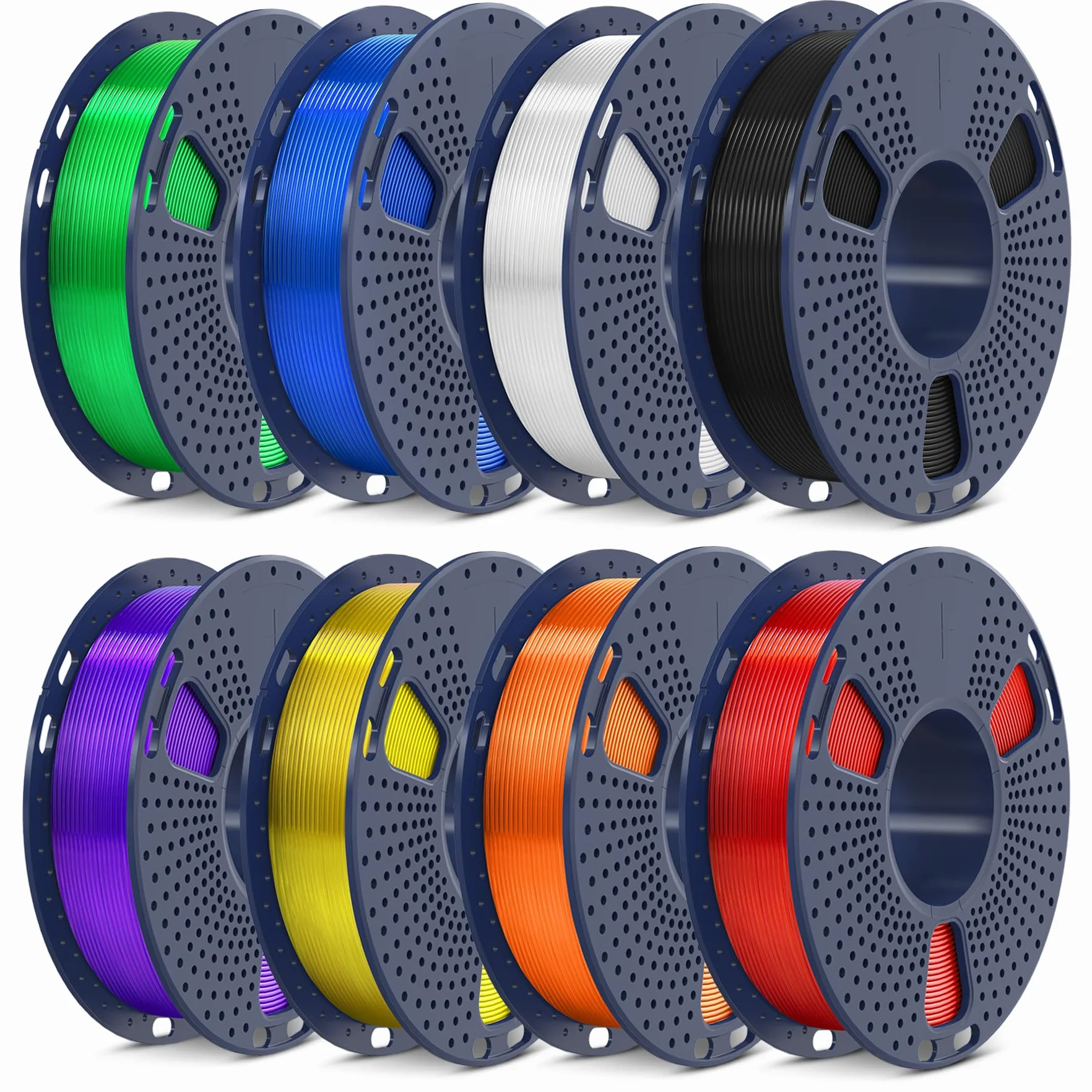 SUNLU Zestaw filamentów do drukarki 3D PLA, 1,75 mm, łącznie 2 kg, szpula 0,25 kg, 8 szpul po 250 g, czarny, przezroczysty, żółty, niebieski, zielony, fioletowy, czerwony, pomarańczowy