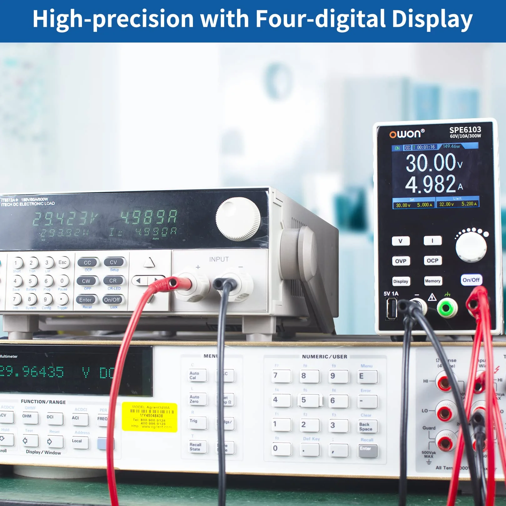 OWON SPE6103 Programowalny zasilacz laboratoryjny (0-60V 0-10 A), 300w Zasilacz stołowy DC 2,8-calowy wyświetlacz LCD, jednokanałowe wyjście z oprogramowaniem komputerowym i ładowaniem przez USB