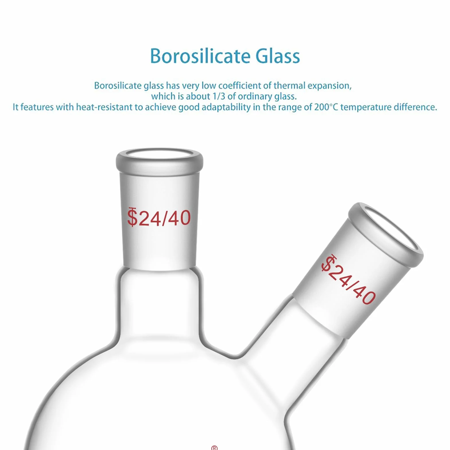 stonylab Kolba z płaskim dnem FBF, ciężka ściana 2 szyjki kolba laboratoryjna ze szkła borokrzemowego płaskie dno gotująca kolba ze standardowym złączem 24/40, 500 ml