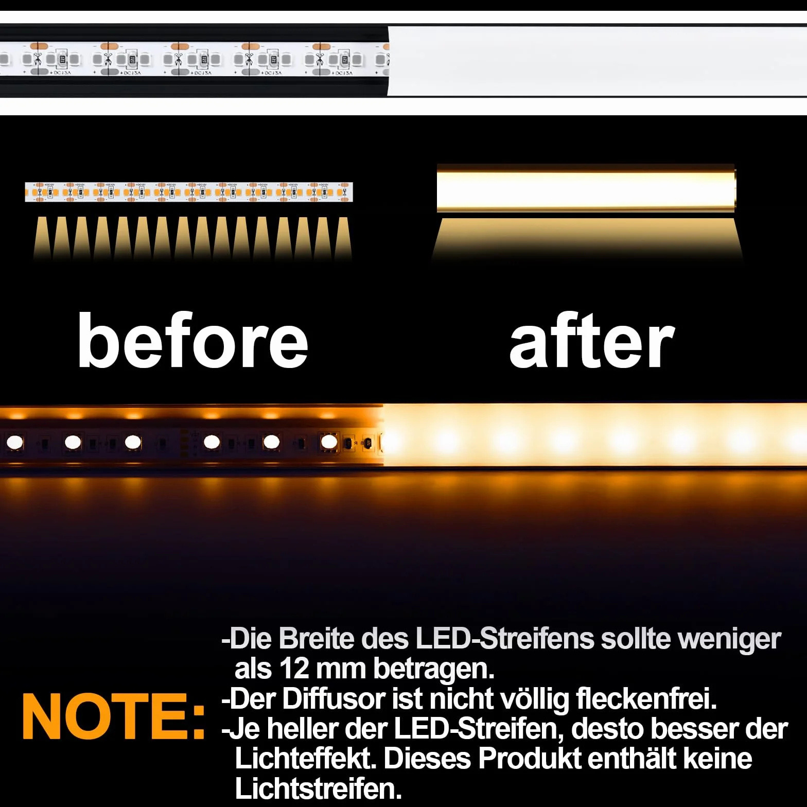 Angdarun Profil LED, profil aluminiowy LED, 6 x 1 m, profil aluminiowy w kształcie litery V do taśm LED/taśm, zaślepek (1M-6V32-HB)