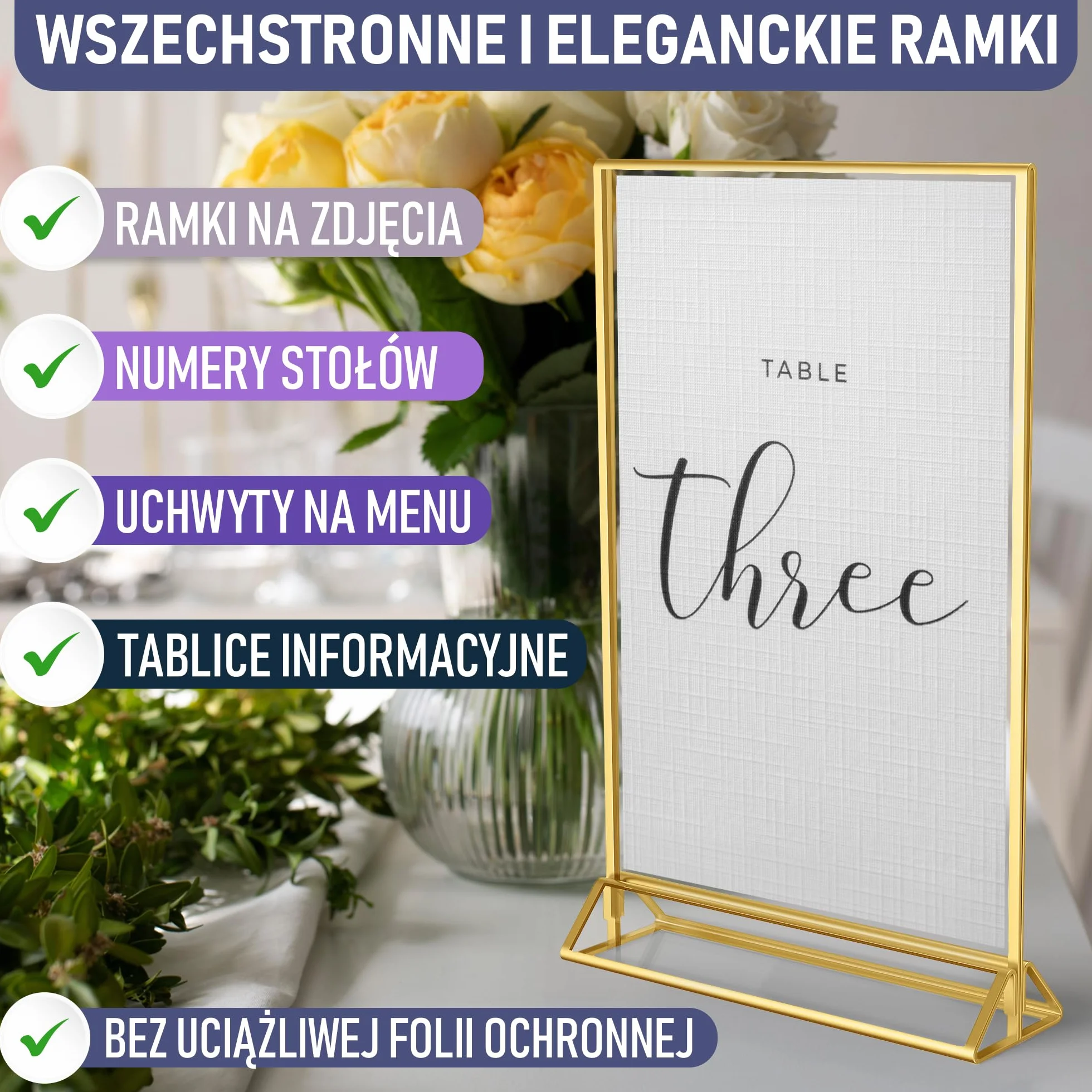 Dwustronne Złote Ramki, Zestaw 6 Szt. A5, Akrylowe Uchwyty Na Numery Stolików, Przezroczyste Stojaki Na Tabliczki, Złote Ramki Na Numery Stolików Weselnych, Uchwyty Na Menu I Zdjęć Na Wydarzenia